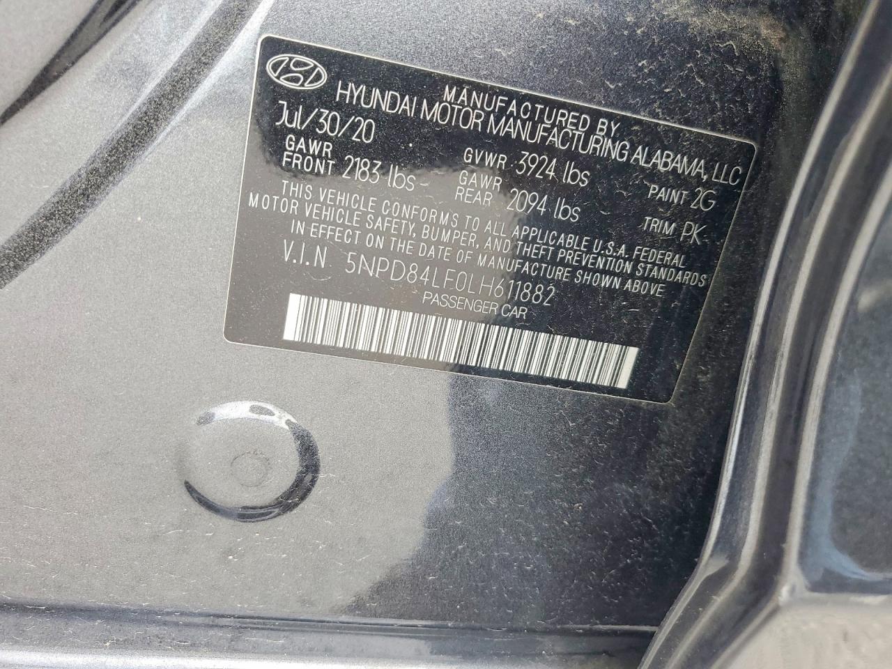 2020 Hyundai Elantra Sel Gray vin: 5NPD84LF0LH611882