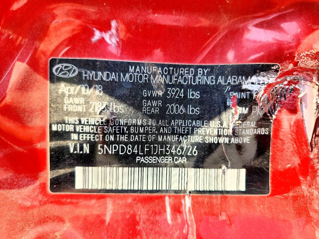 2018 Hyundai Elantra Sel Red vin: 5NPD84LF1JH346726