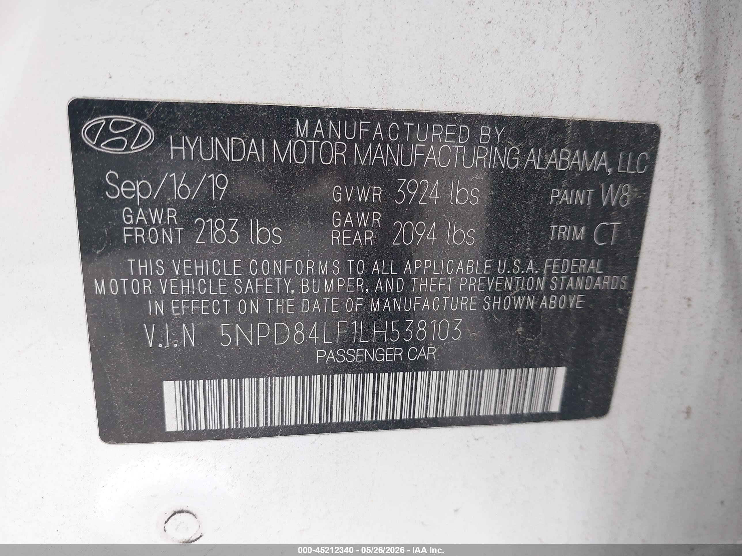 2020 Hyundai Elantra Sel White vin: 5NPD84LF1LH538103