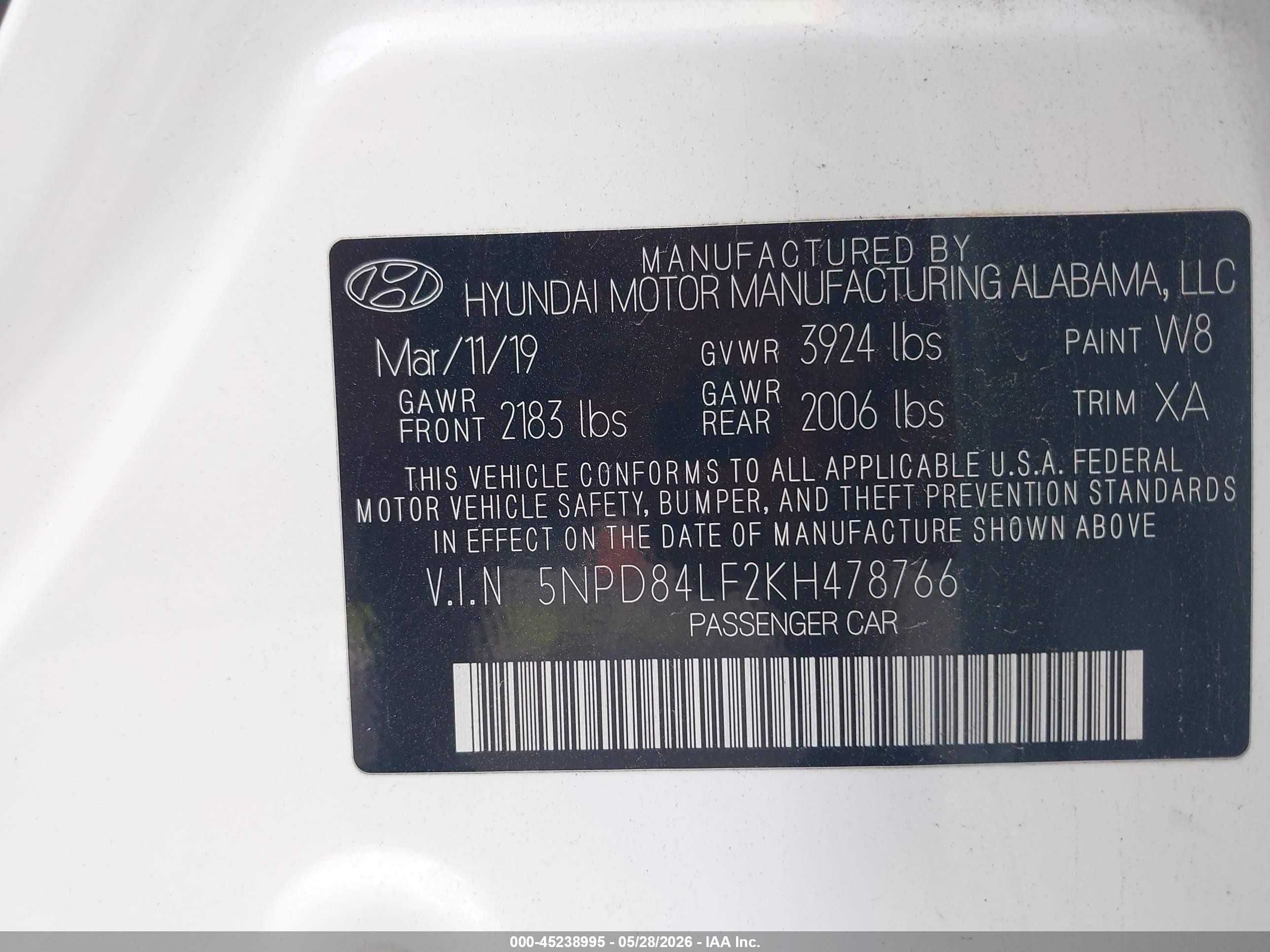 2019 Hyundai Elantra Sel White vin: 5NPD84LF2KH478766