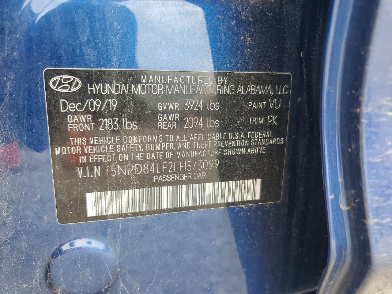 2020 Hyundai Elantra Sel Синий vin: 5NPD84LF2LH573099