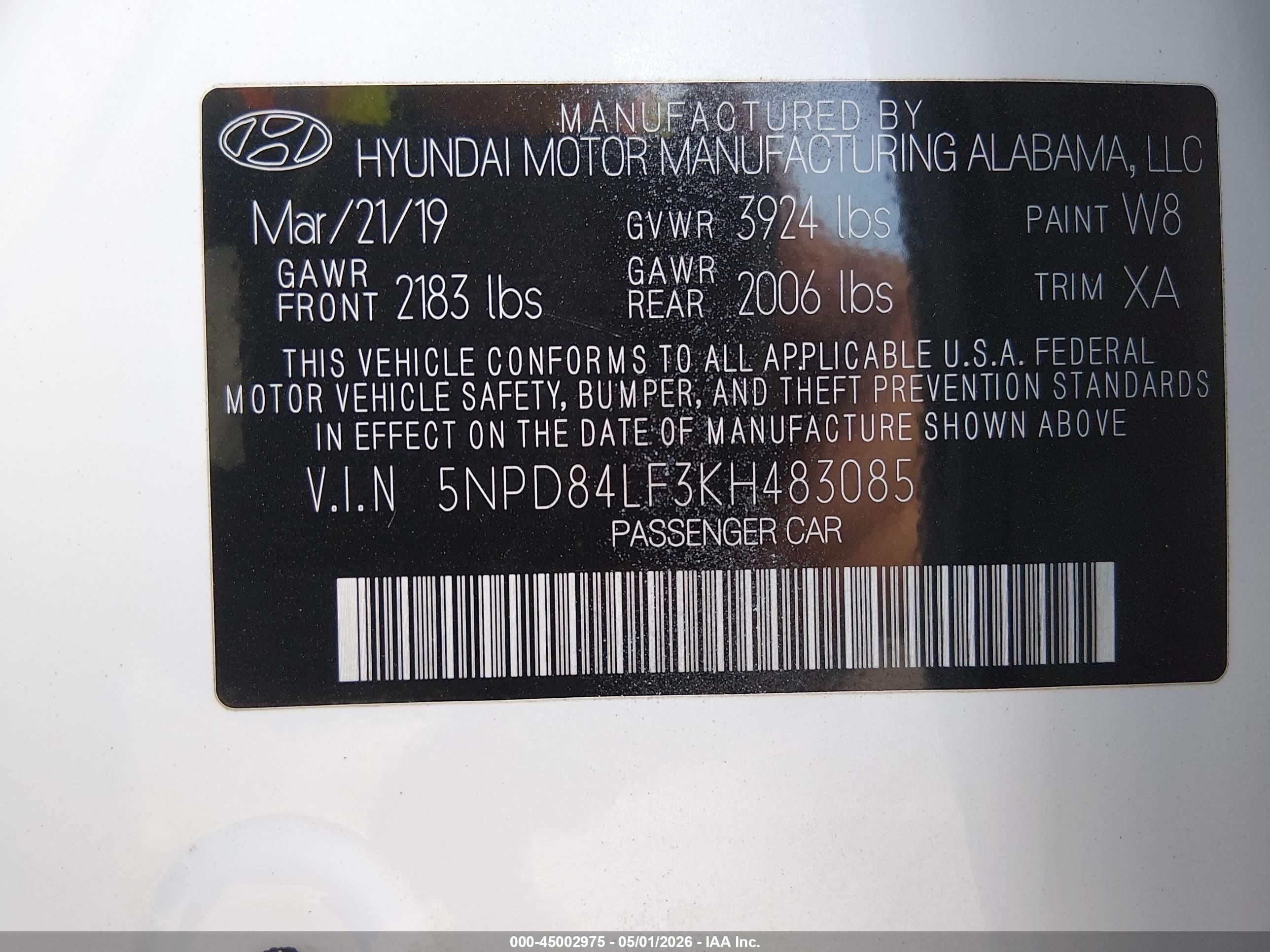 2019 Hyundai Elantra Sel Белый vin: 5NPD84LF3KH483085