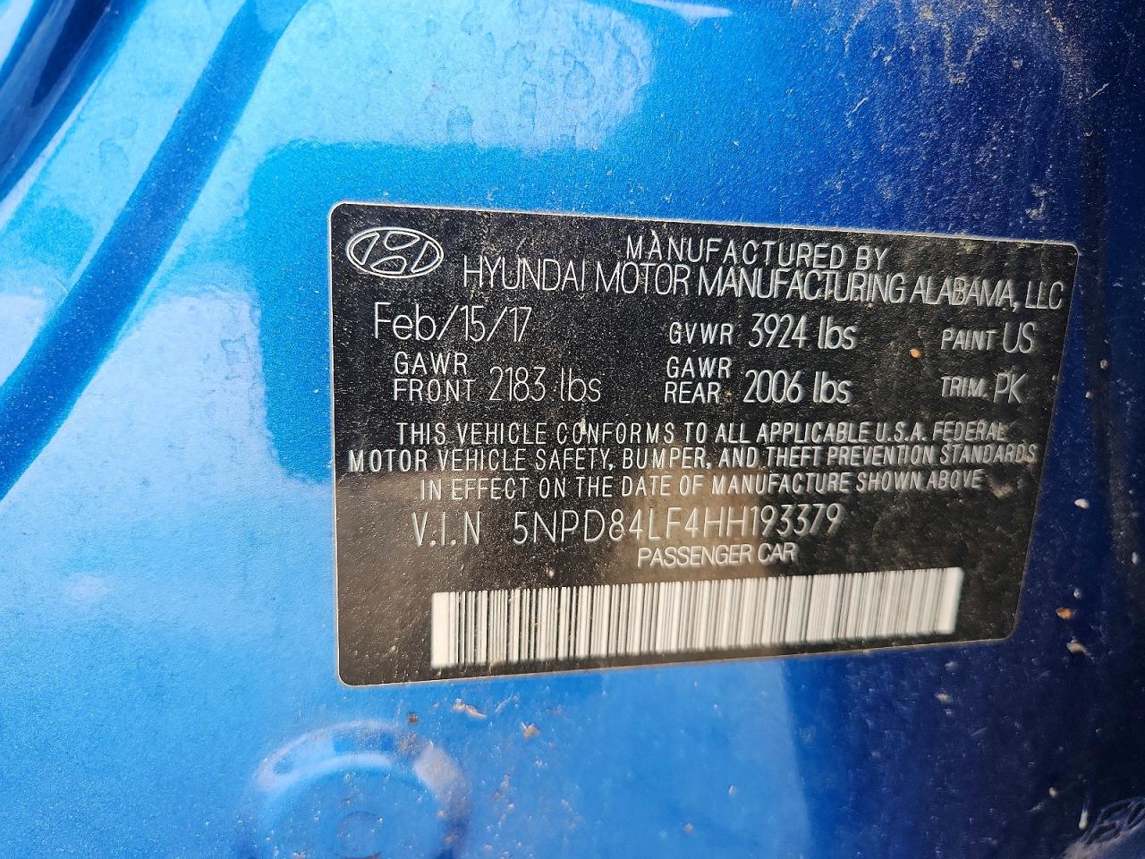 2017 Hyundai Elantra Se Blue vin: 5NPD84LF4HH193379