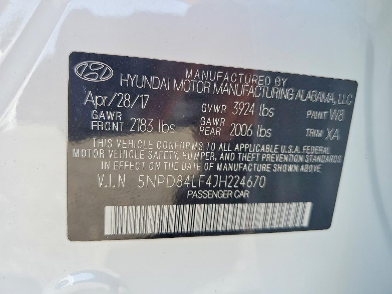 2018 Hyundai Elantra Sel White vin: 5NPD84LF4JH224670