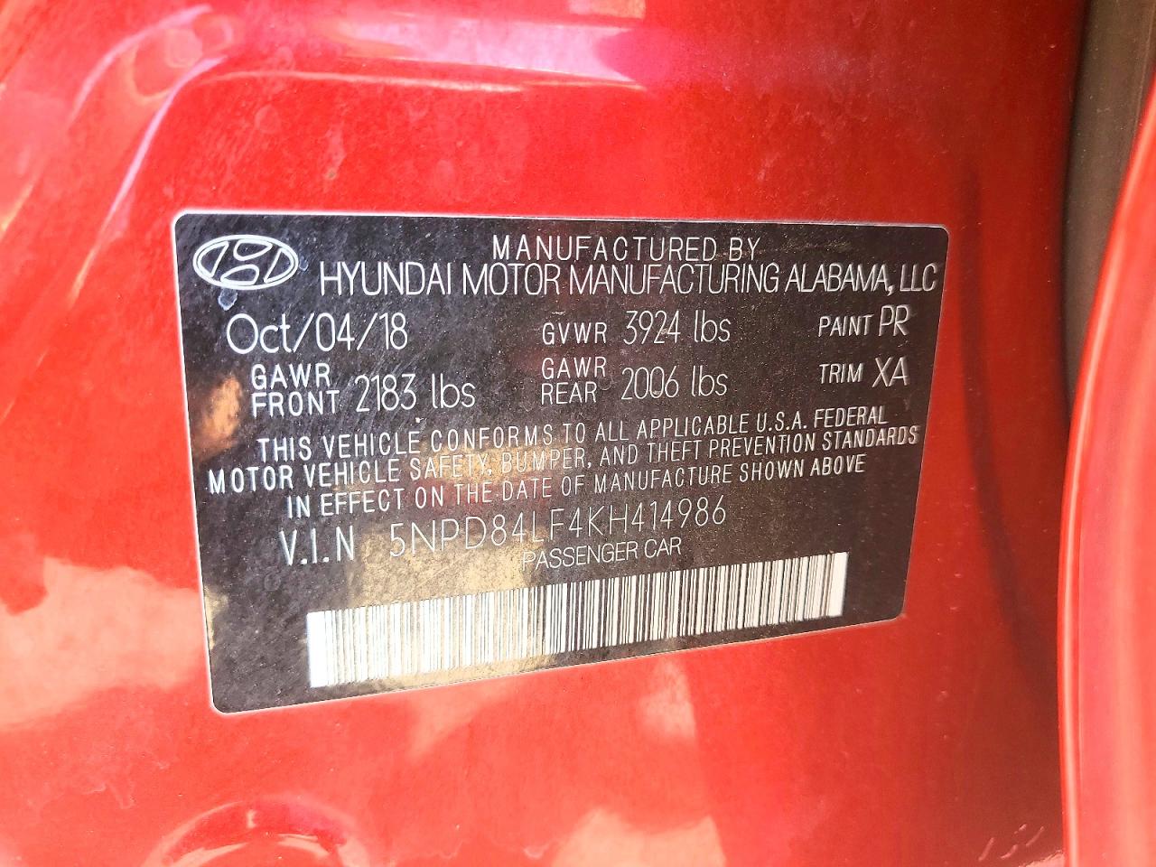2019 Hyundai Elantra Value Edition Red vin: 5NPD84LF4KH414986
