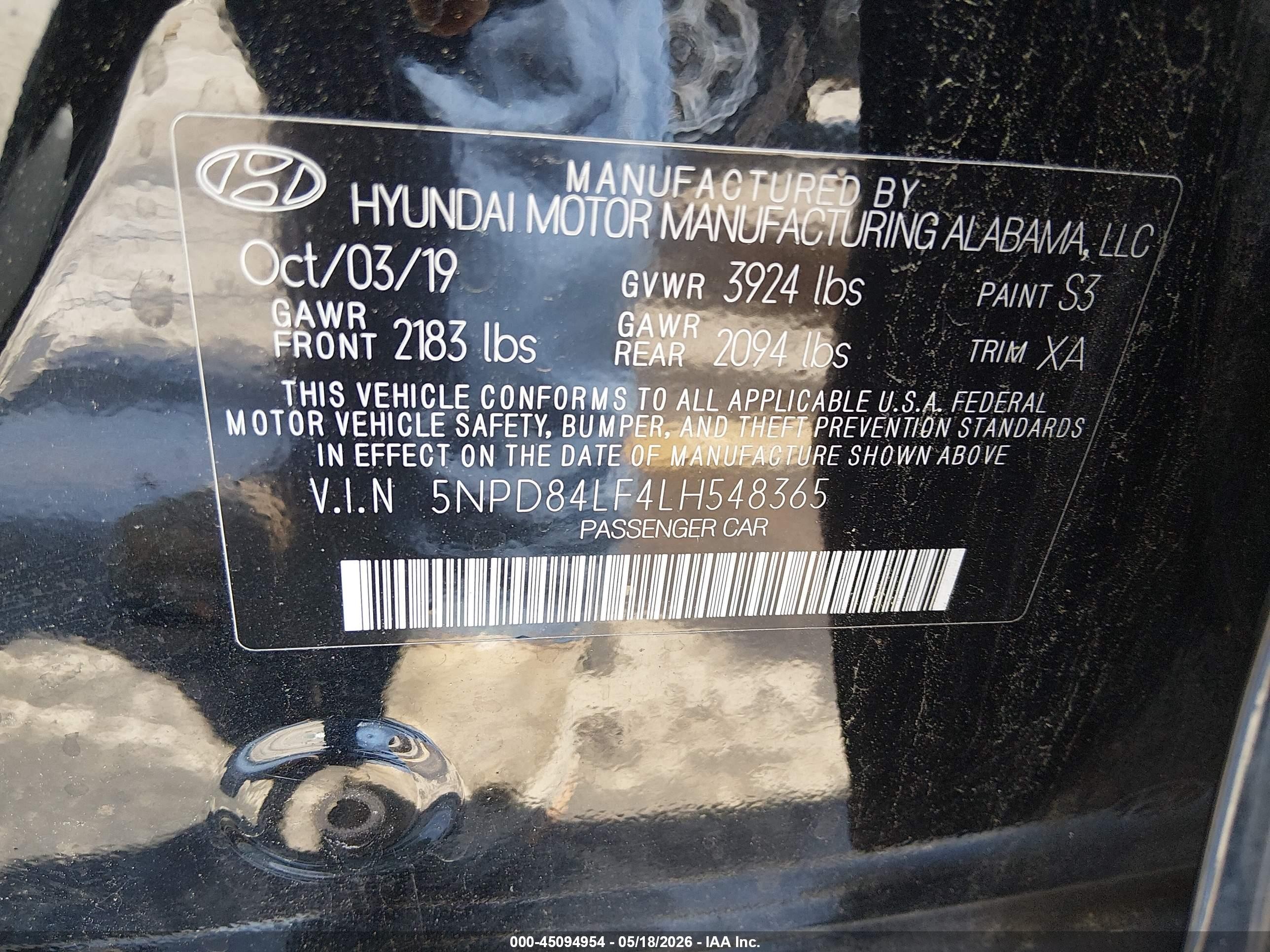2020 Hyundai Elantra Sel Black vin: 5NPD84LF4LH548365