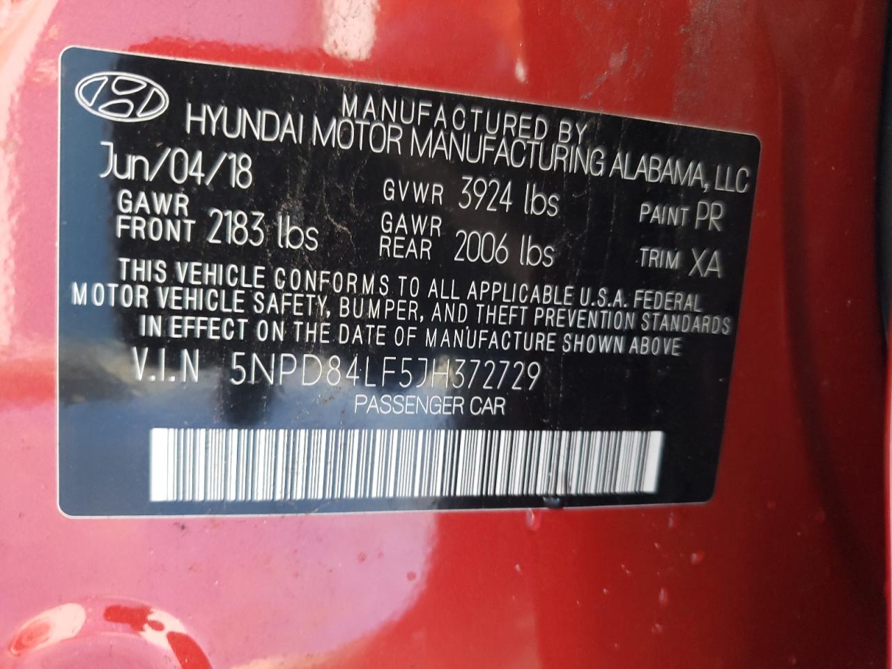 2018 Hyundai Elantra Sel Red vin: 5NPD84LF5JH372729