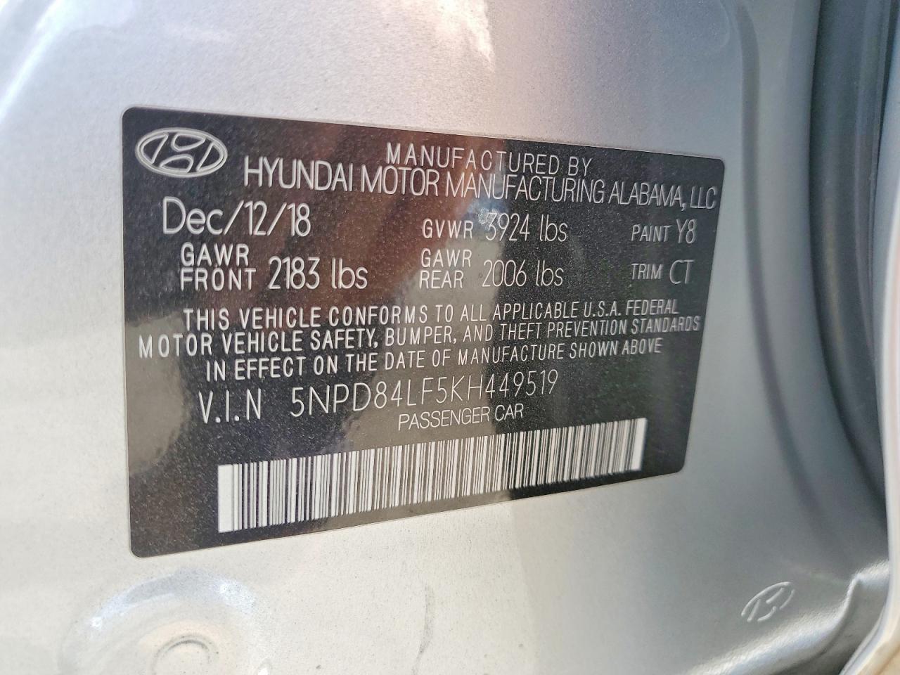 2019 Hyundai Elantra Sel Silver vin: 5NPD84LF5KH449519
