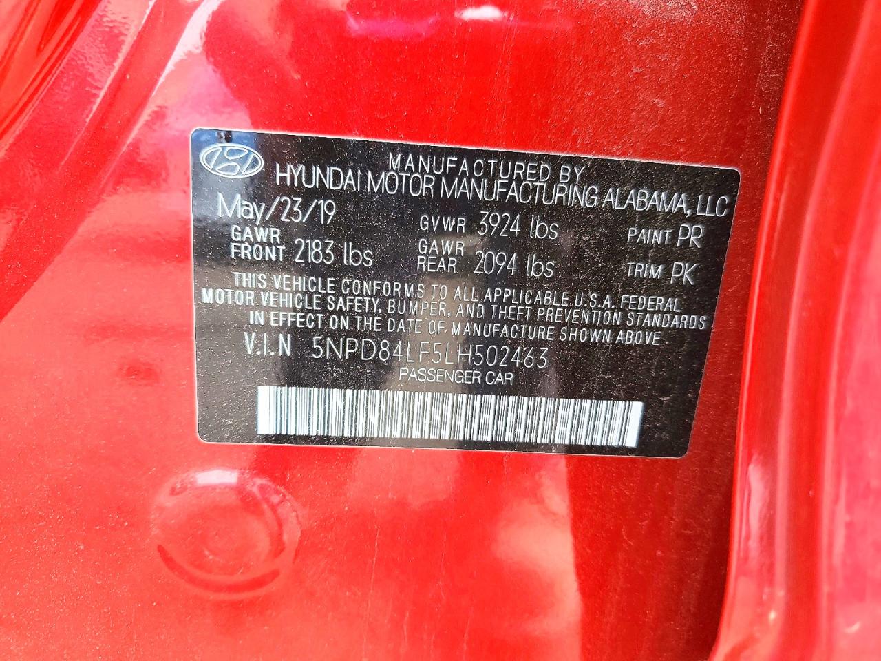 2020 Hyundai Elantra Sel Red vin: 5NPD84LF5LH502463