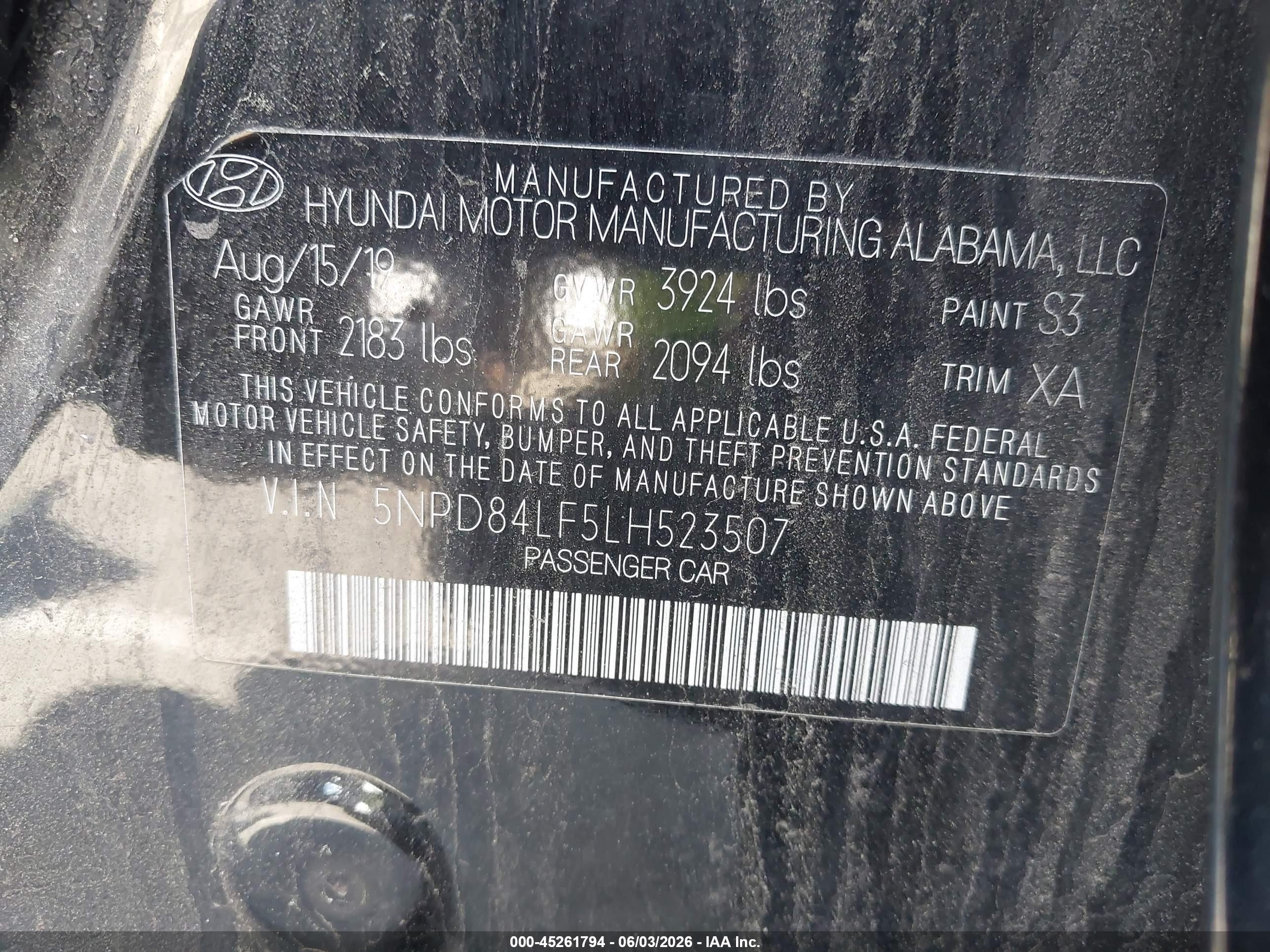 2020 Hyundai Elantra Limited Black vin: 5NPD84LF5LH523507
