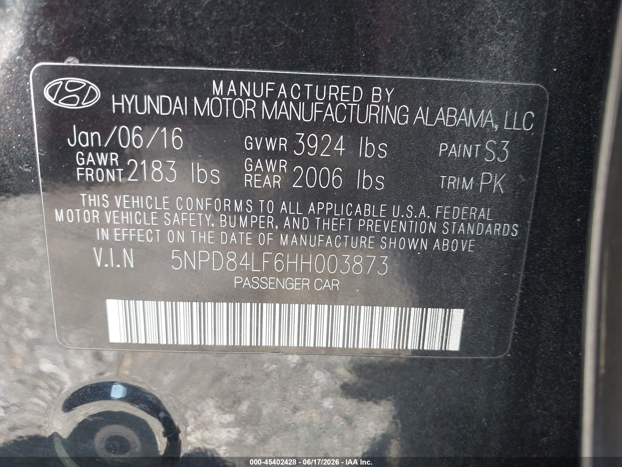 2017 Hyundai Elantra Limited Black vin: 5NPD84LF6HH003873
