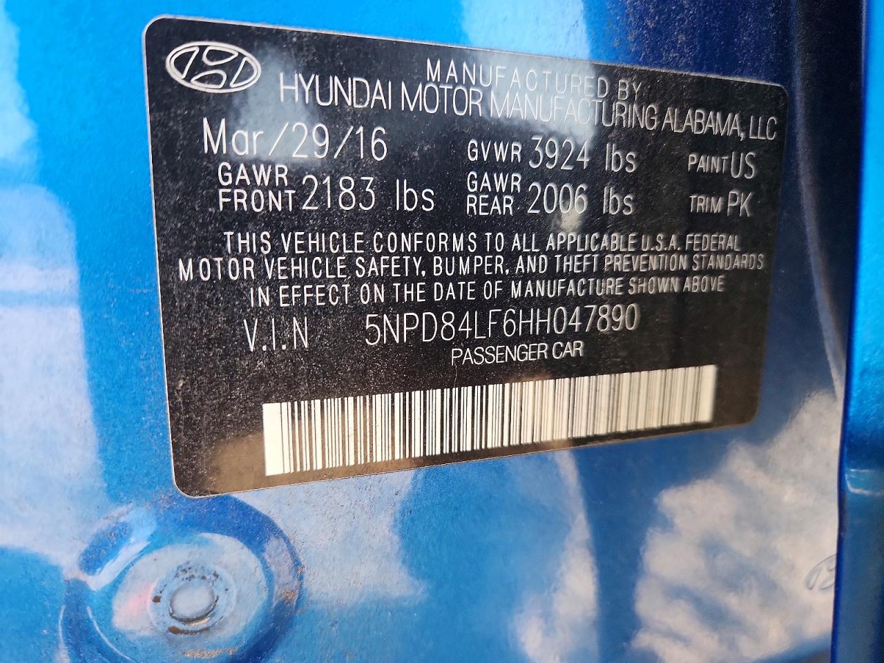 2017 Hyundai Elantra Se Blue vin: 5NPD84LF6HH047890