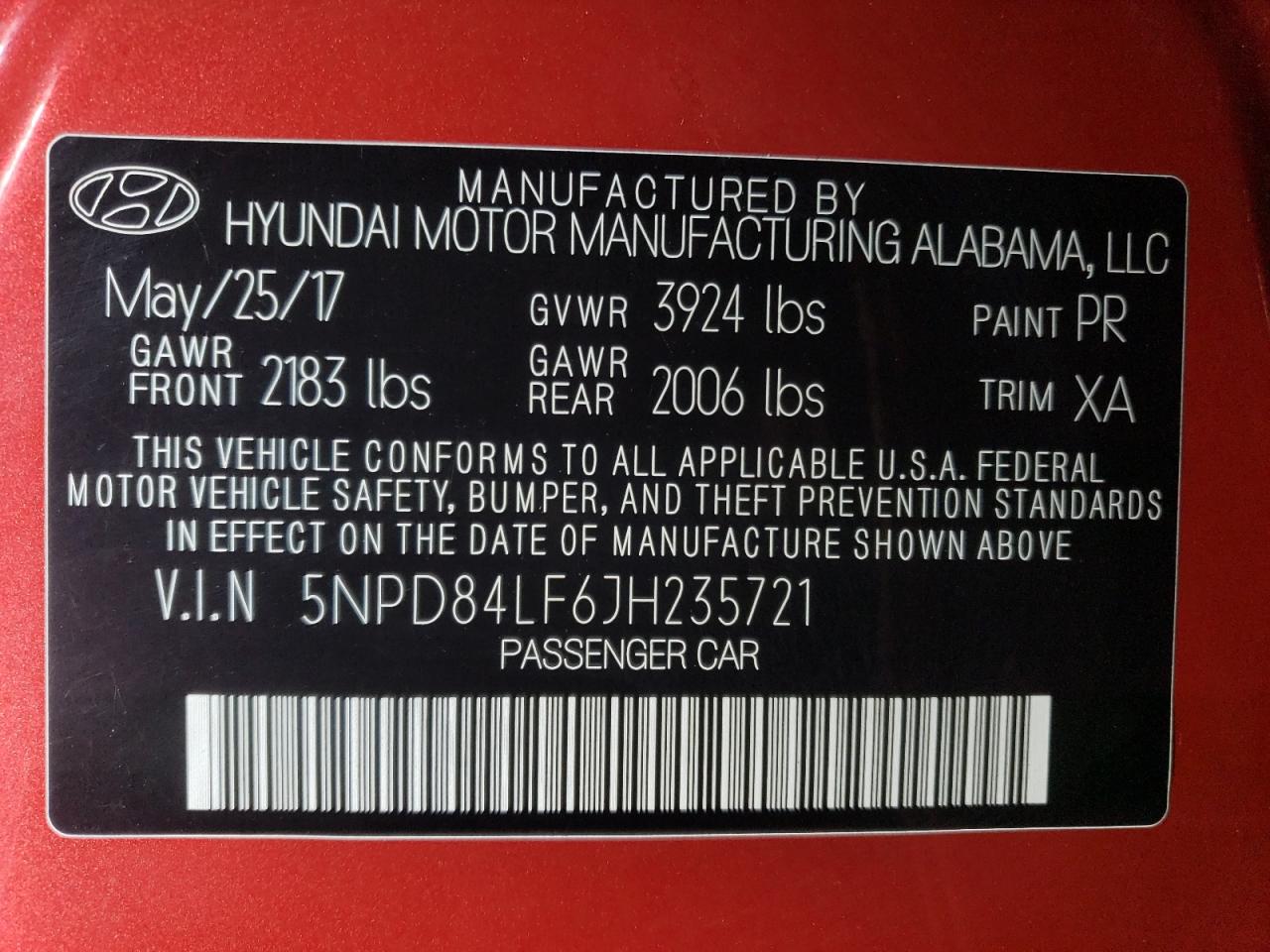 2018 Hyundai Elantra Sel Red vin: 5NPD84LF6JH235721