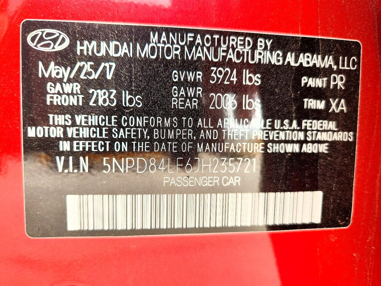 2018 Hyundai Elantra Sel Red vin: 5NPD84LF6JH235721
