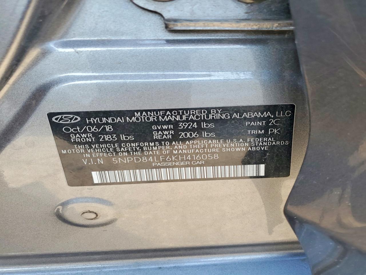 2019 Hyundai Elantra Value Edition Gray vin: 5NPD84LF6KH416058