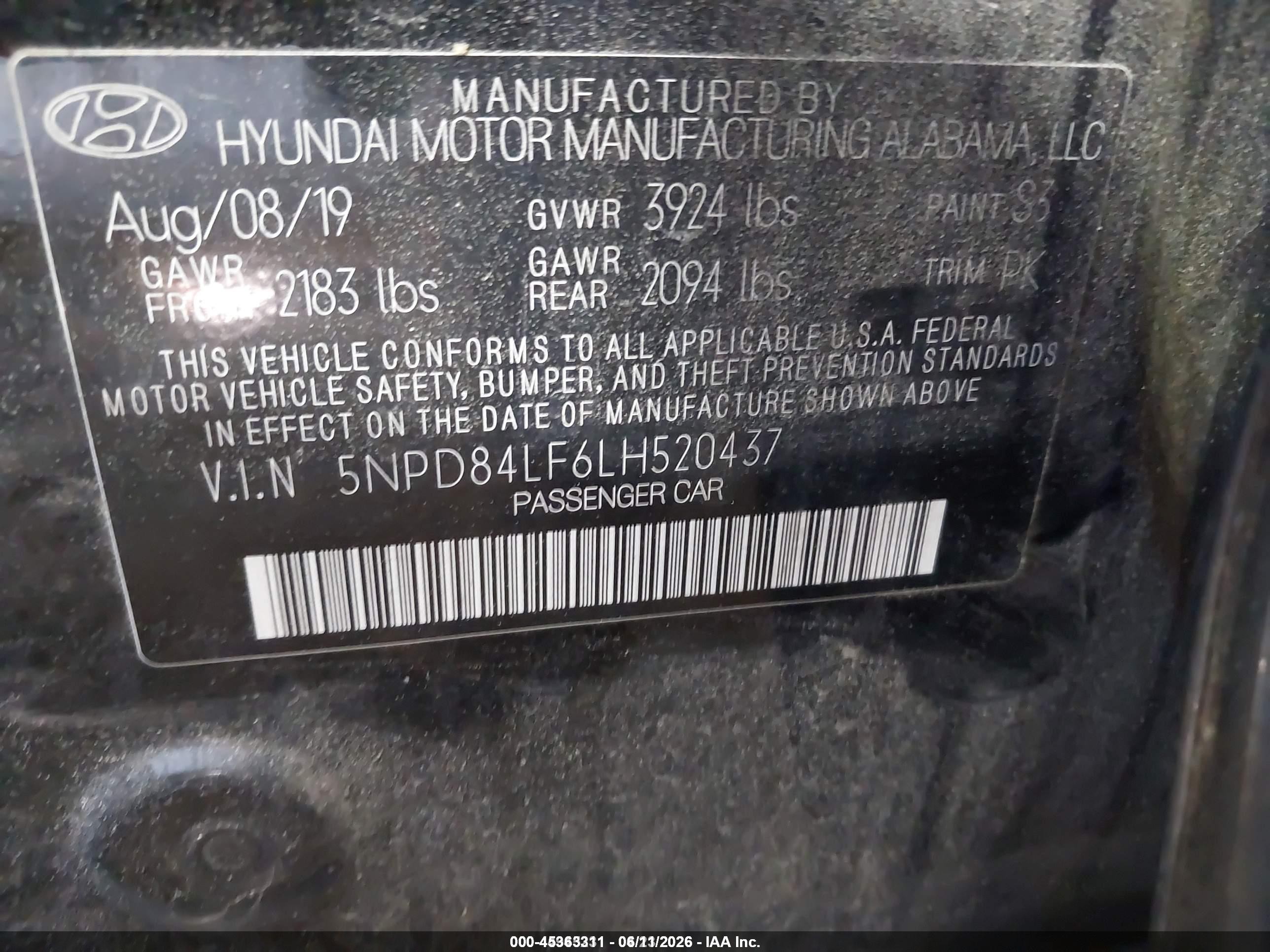 2020 Hyundai Elantra Sel Black vin: 5NPD84LF6LH520437