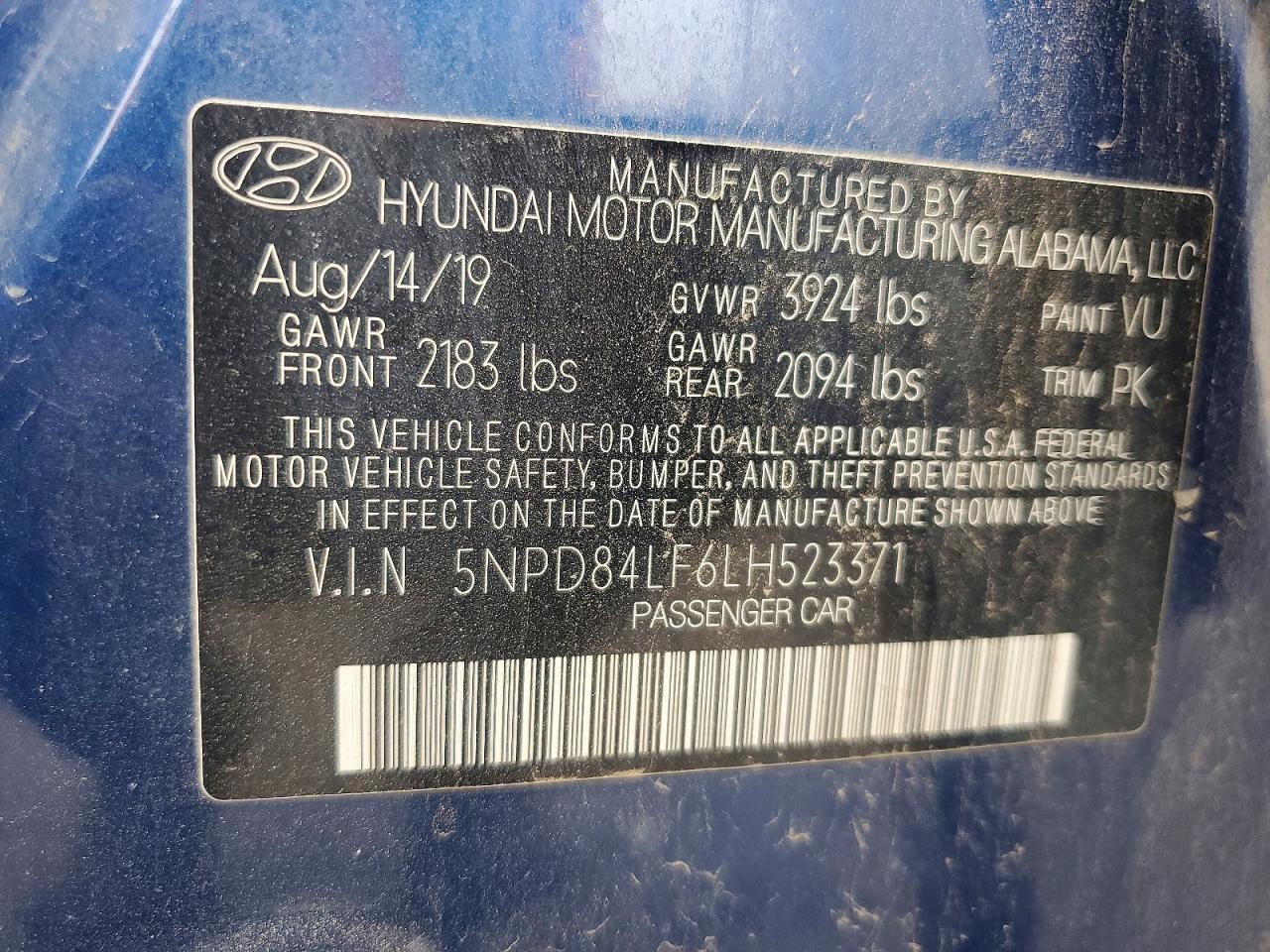 2020 Hyundai Elantra Sel Blue vin: 5NPD84LF6LH523371