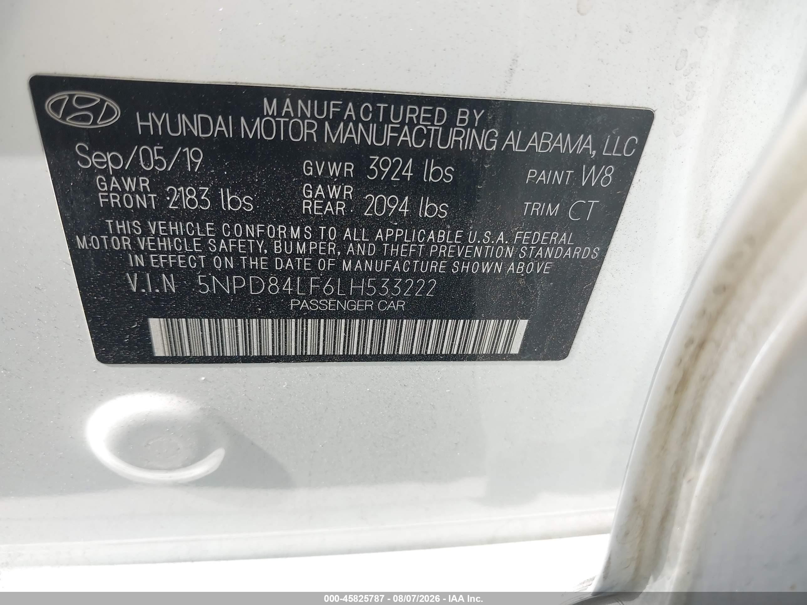 2020 Hyundai Elantra Sel White vin: 5NPD84LF6LH533222