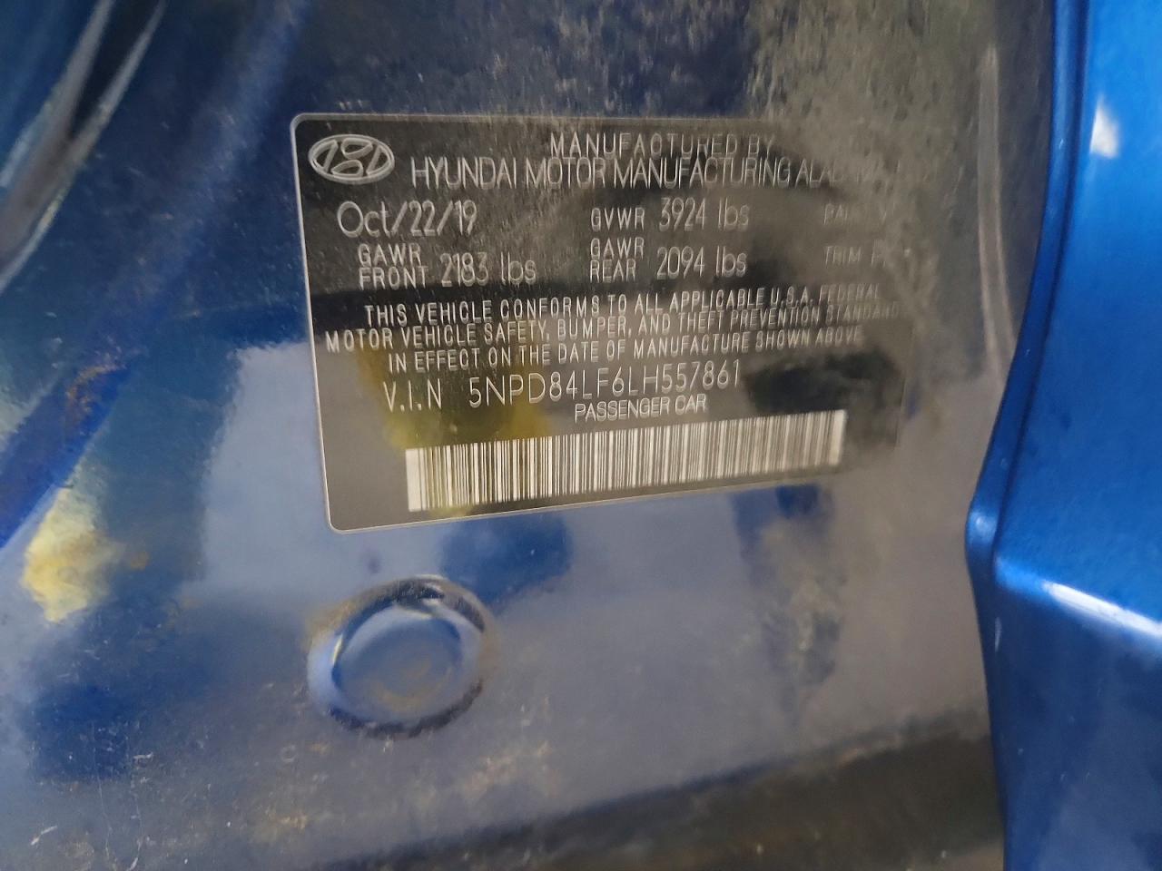 2020 Hyundai Elantra Sel Blue vin: 5NPD84LF6LH557861