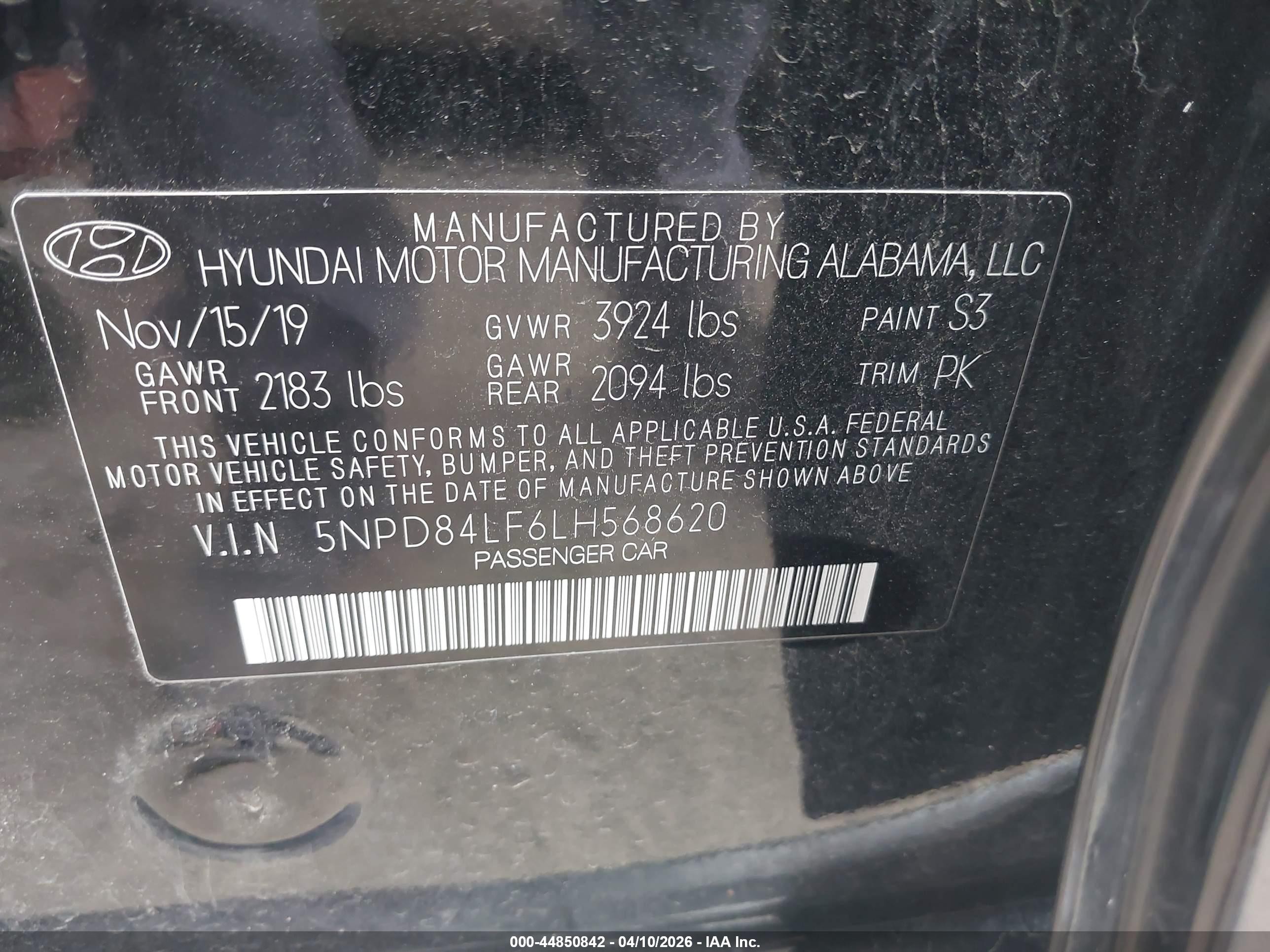 2020 Hyundai Elantra Sel Black vin: 5NPD84LF6LH568620