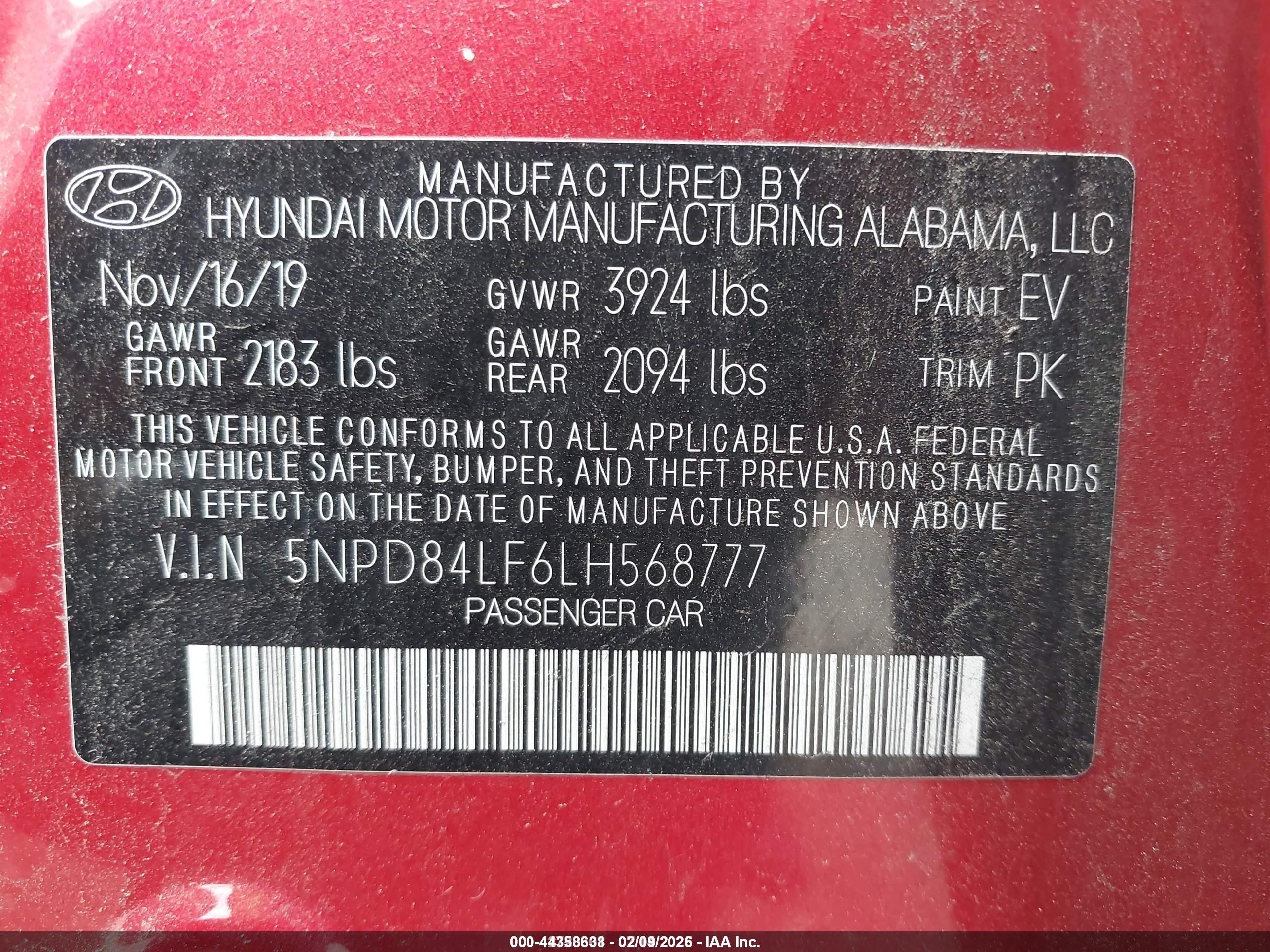 2020 Hyundai Elantra Sel Red vin: 5NPD84LF6LH568777