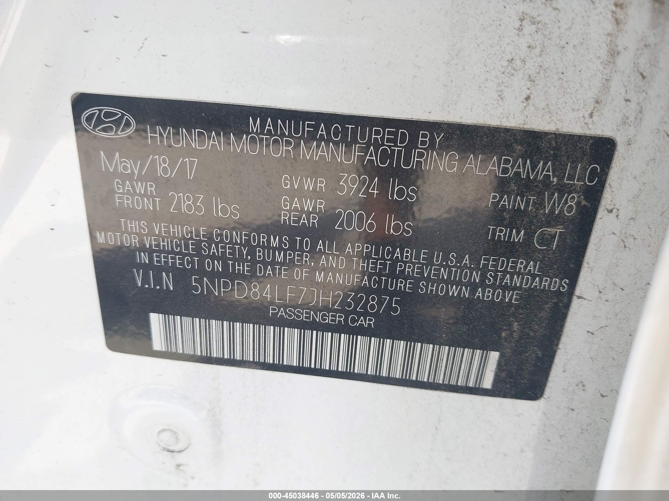 2018 Hyundai Elantra Sel White vin: 5NPD84LF7JH232875