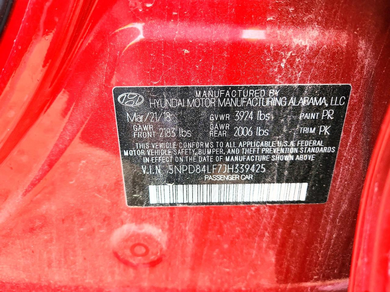 2018 Hyundai Elantra Sel Red vin: 5NPD84LF7JH339425