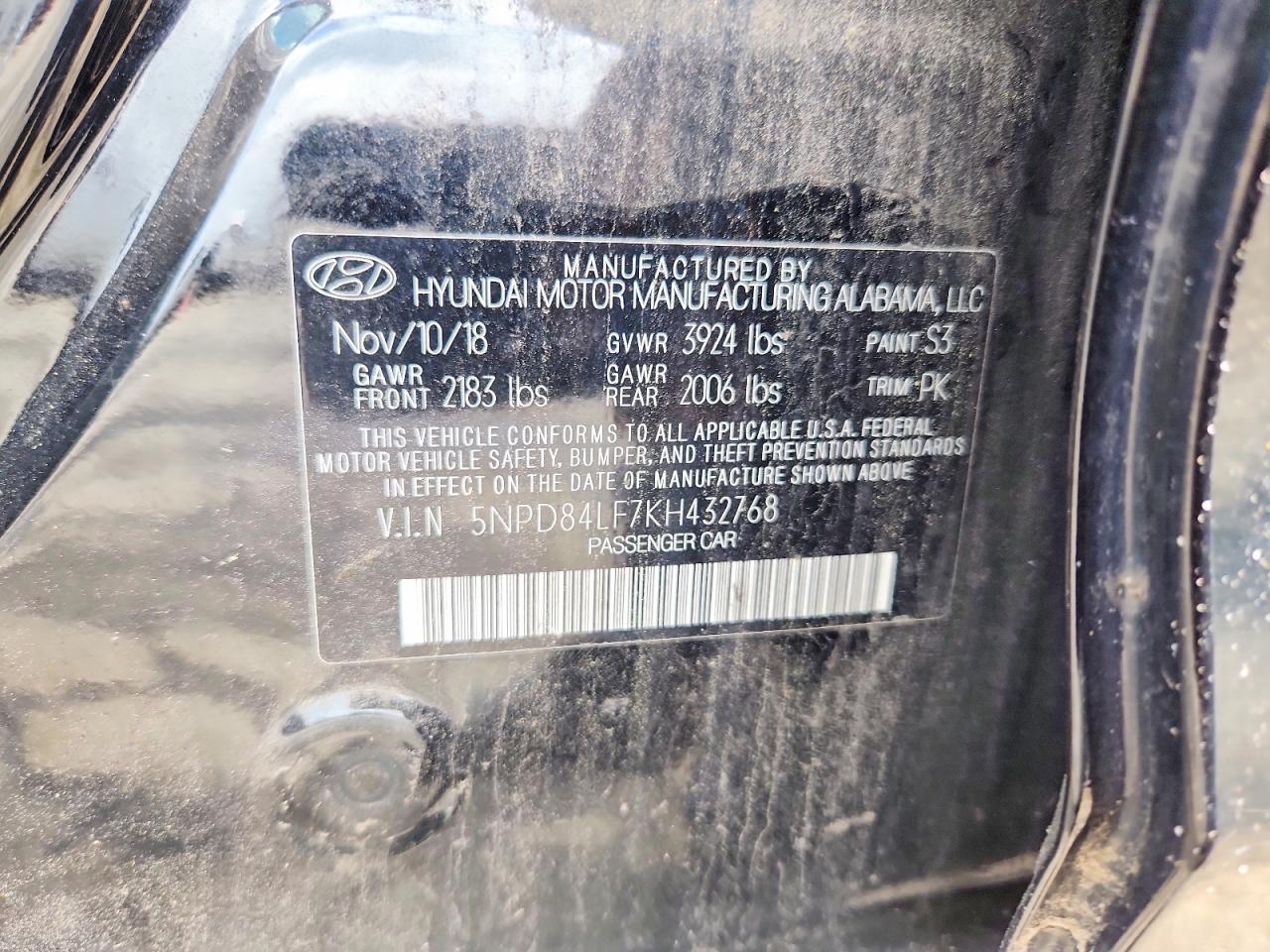 2019 Hyundai Elantra Sel Черный vin: 5NPD84LF7KH432768