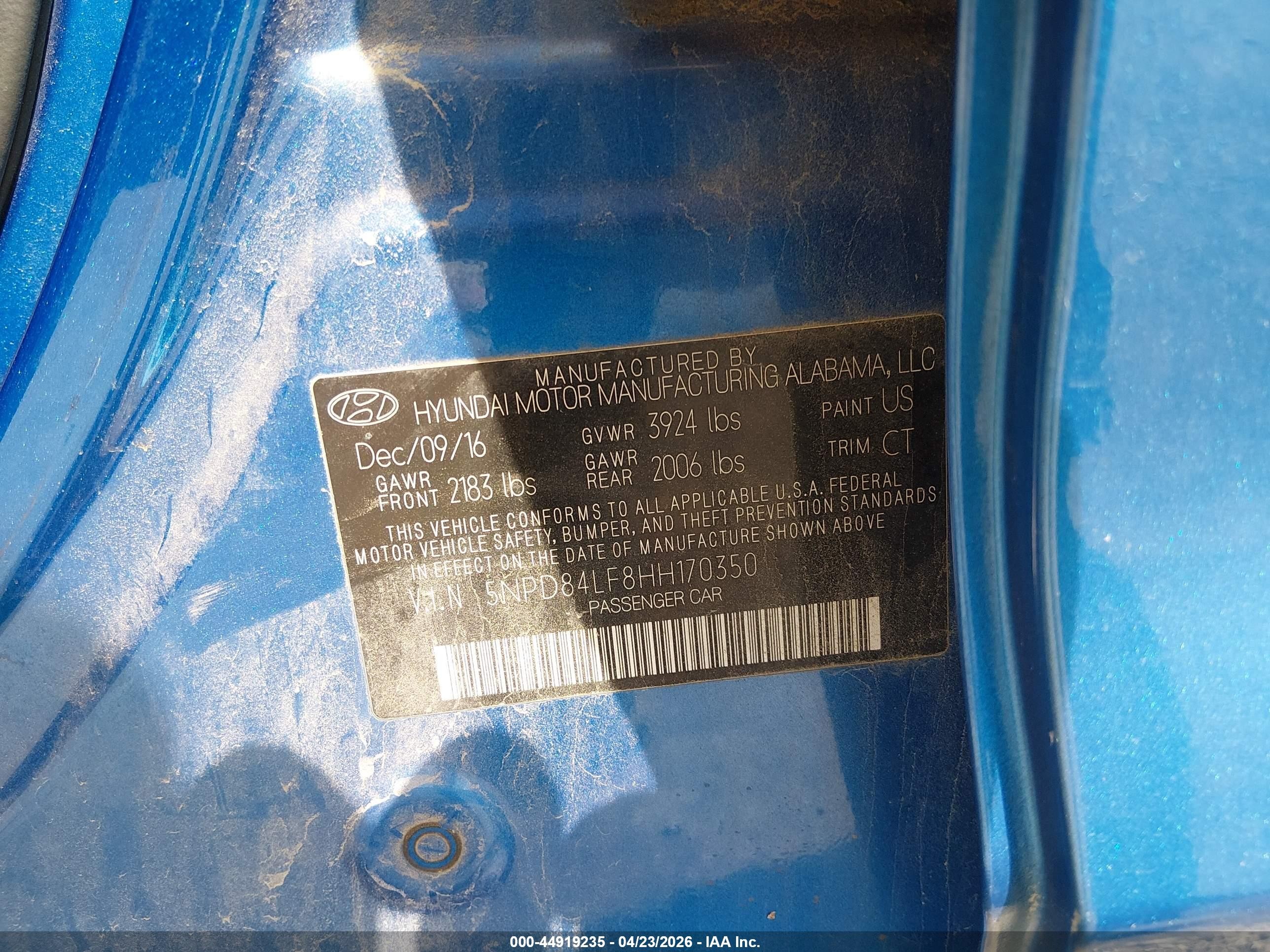 2017 Hyundai Elantra Value Edition Синий vin: 5NPD84LF8HH170350