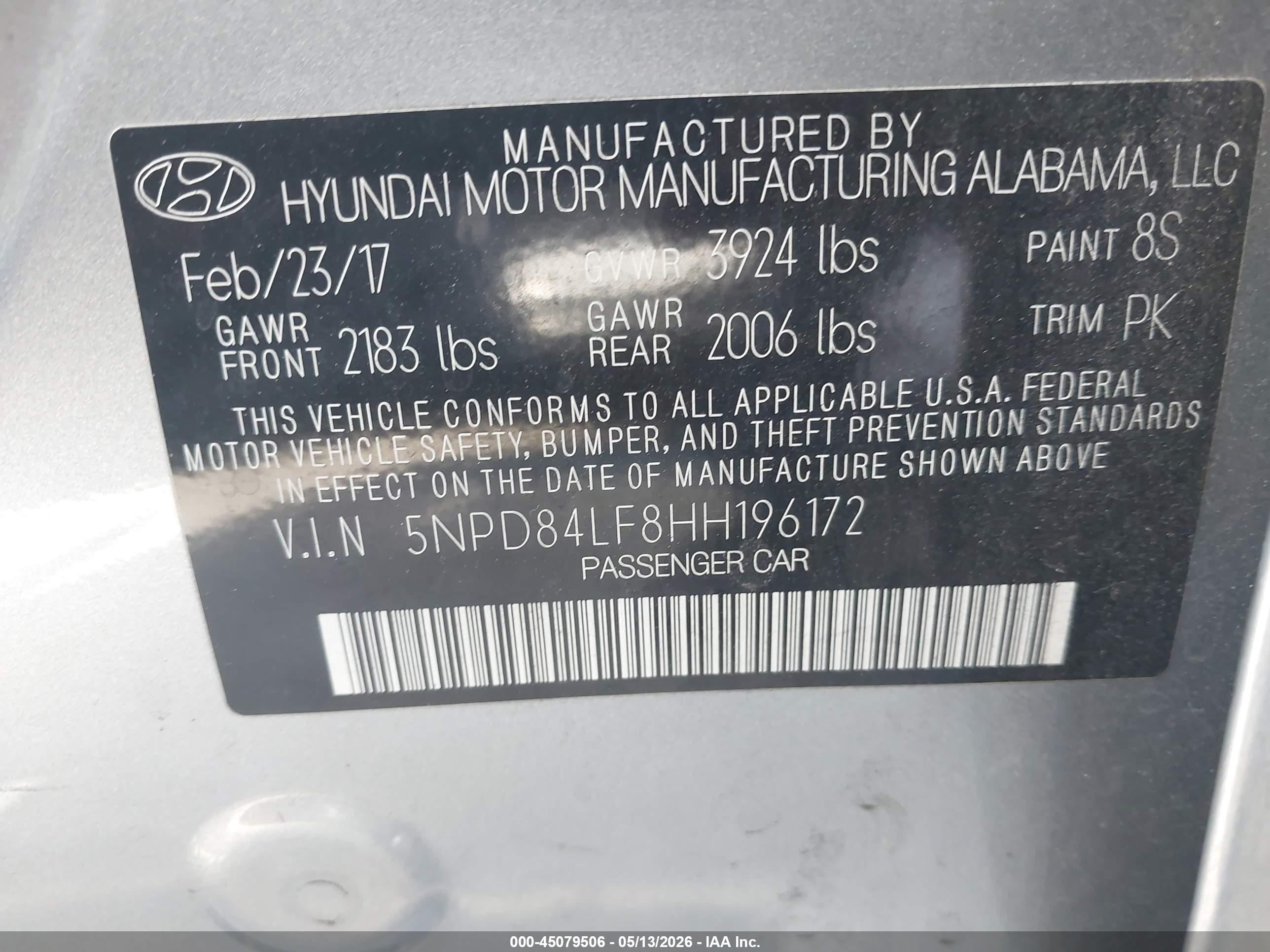 2017 Hyundai Elantra Se Gray vin: 5NPD84LF8HH196172
