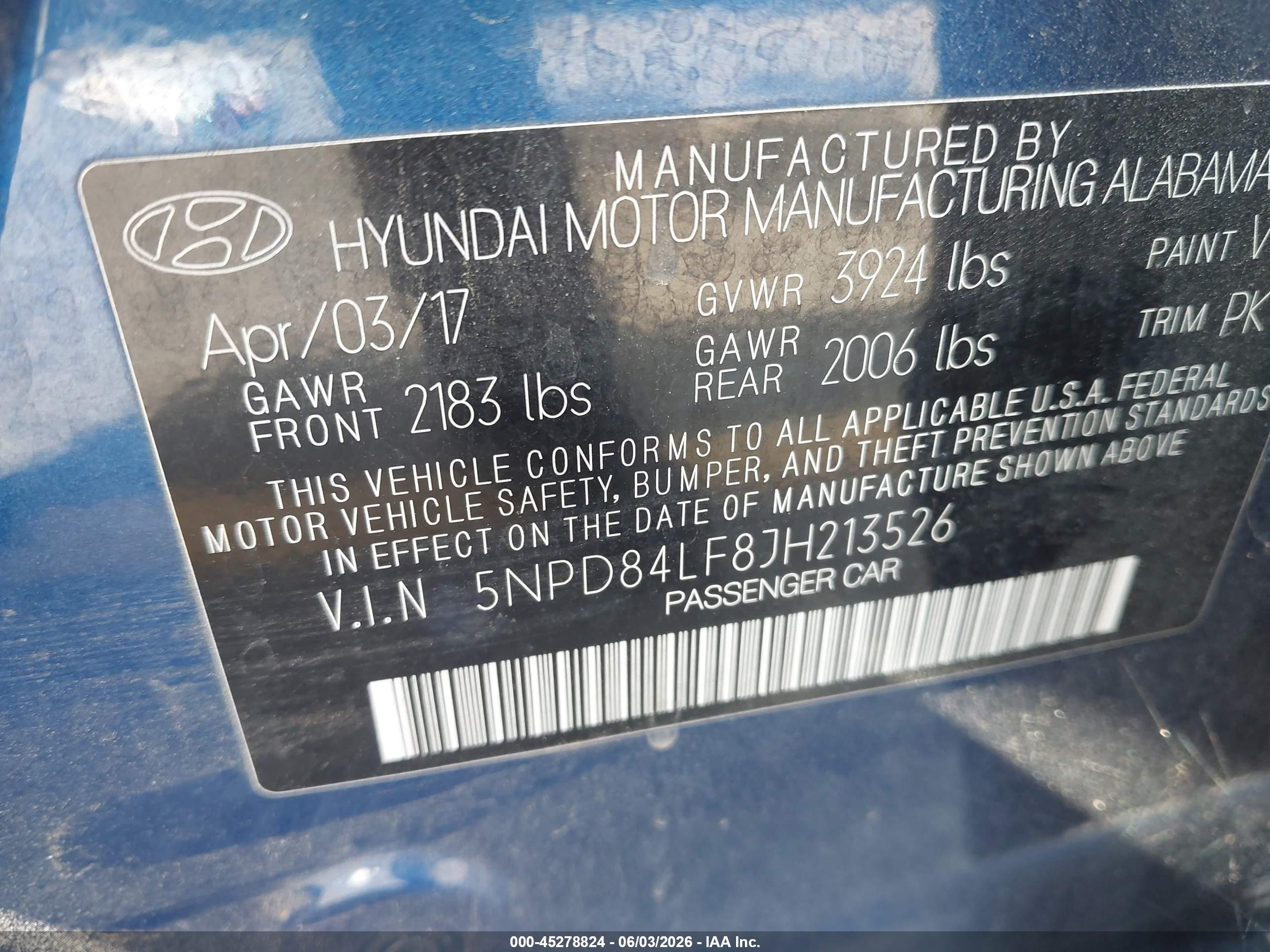 2018 Hyundai Elantra Sel Blue vin: 5NPD84LF8JH213526