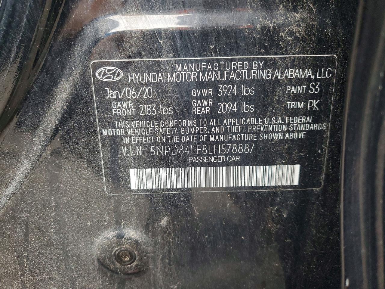 2020 Hyundai Elantra Sel Black vin: 5NPD84LF8LH578887