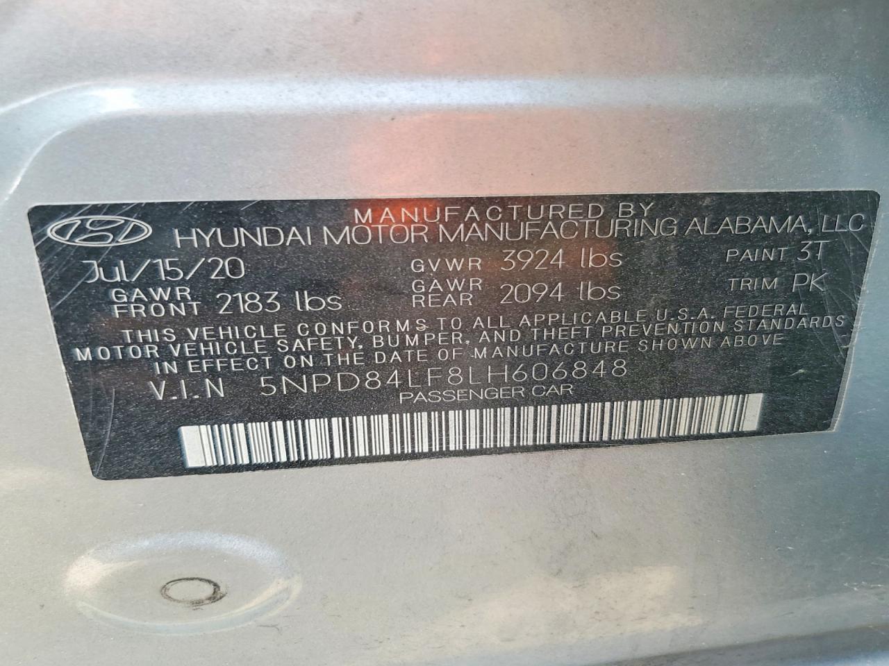 2020 Hyundai Elantra Silver vin: 5NPD84LF8LH606848