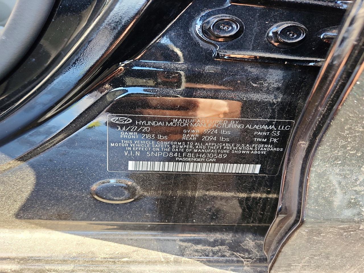2020 Hyundai Elantra Sel Black vin: 5NPD84LF8LH610589