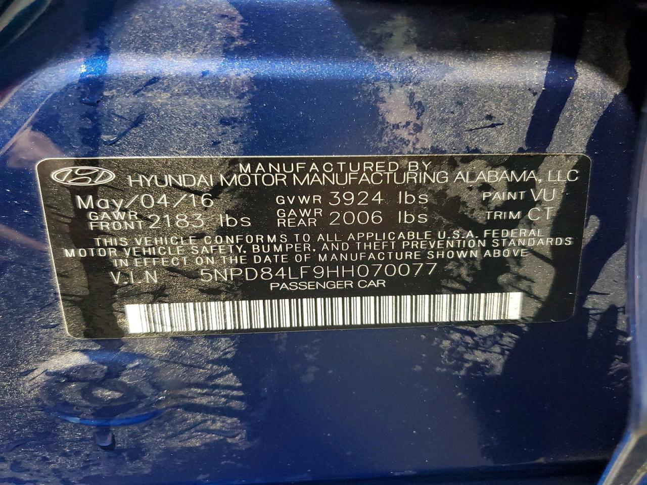 2017 Hyundai Elantra Limited Blue vin: 5NPD84LF9HH070077