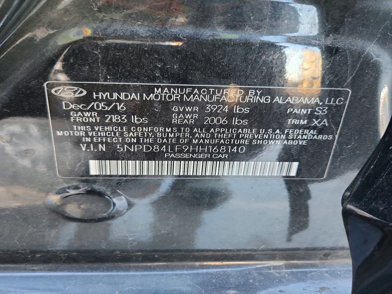 2017 Hyundai Elantra Black vin: 5NPD84LF9HH168140
