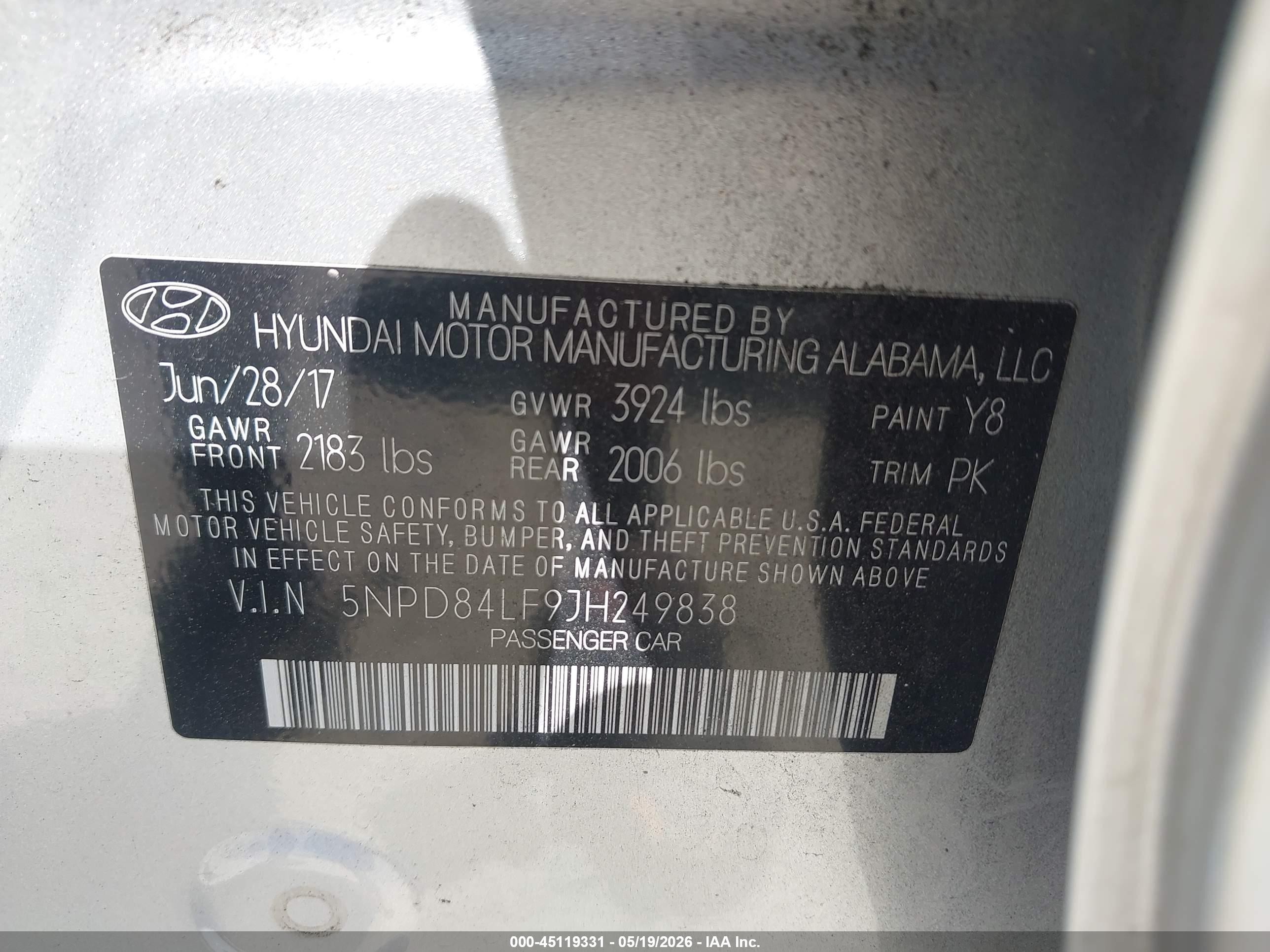 2018 Hyundai Elantra Sel Silver vin: 5NPD84LF9JH249838