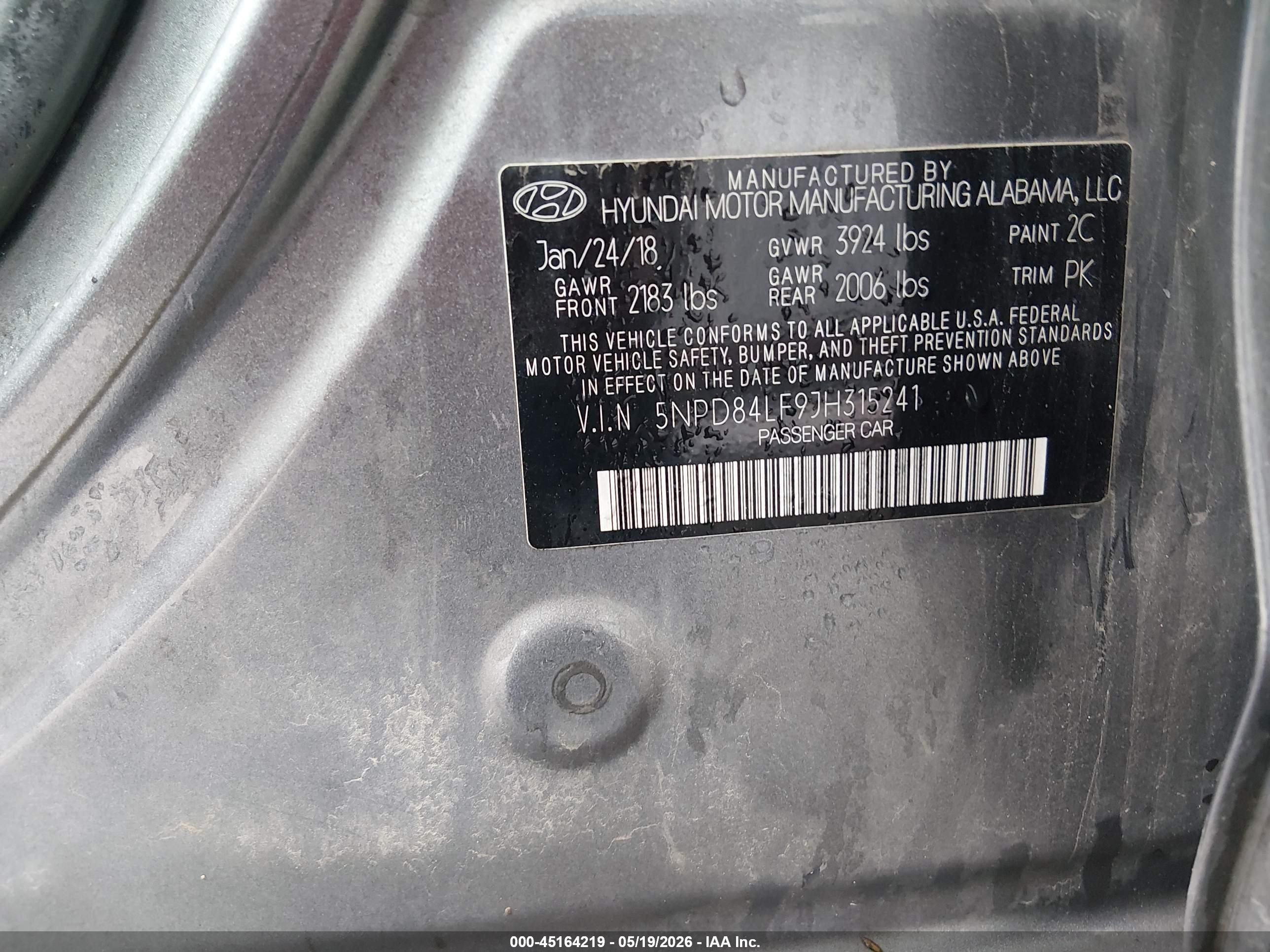 2018 Hyundai Elantra Sel Gray vin: 5NPD84LF9JH315241