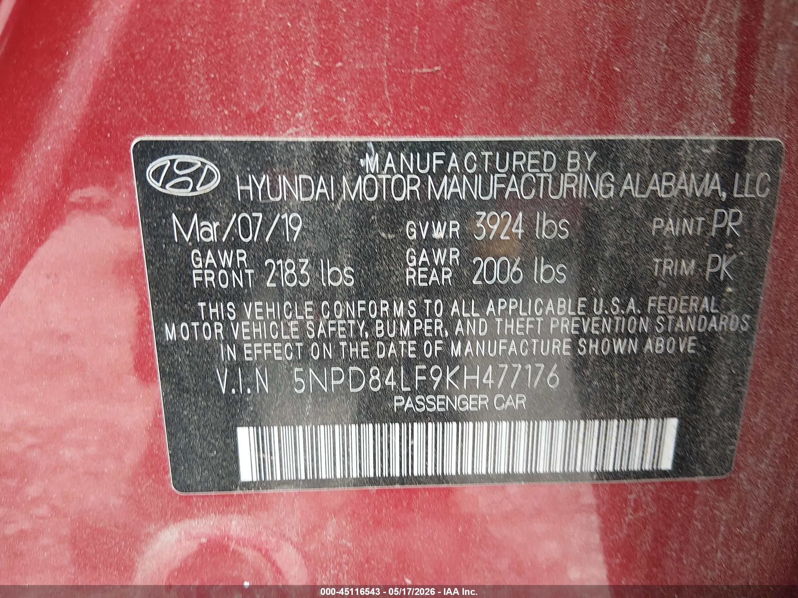 2019 Hyundai Elantra Value Edition Red vin: 5NPD84LF9KH477176