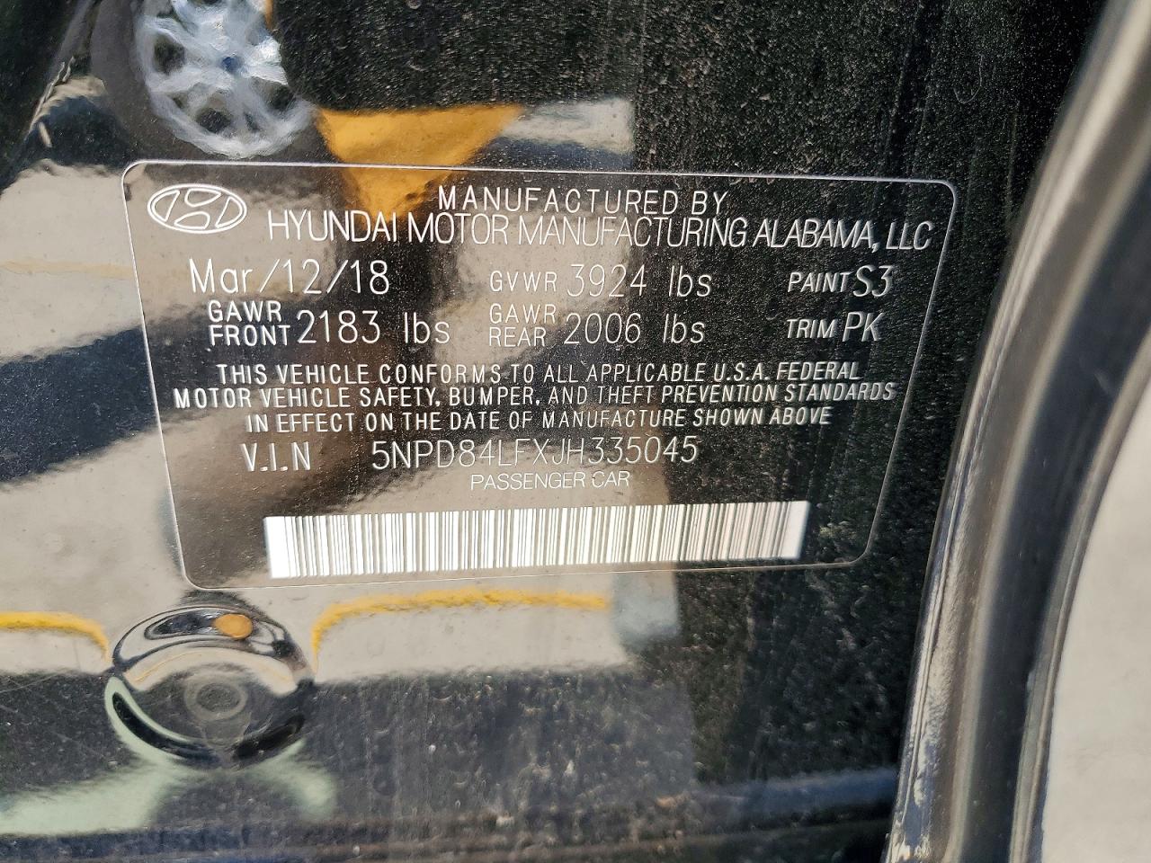 2018 Hyundai Elantra Sel Black vin: 5NPD84LFXJH335045