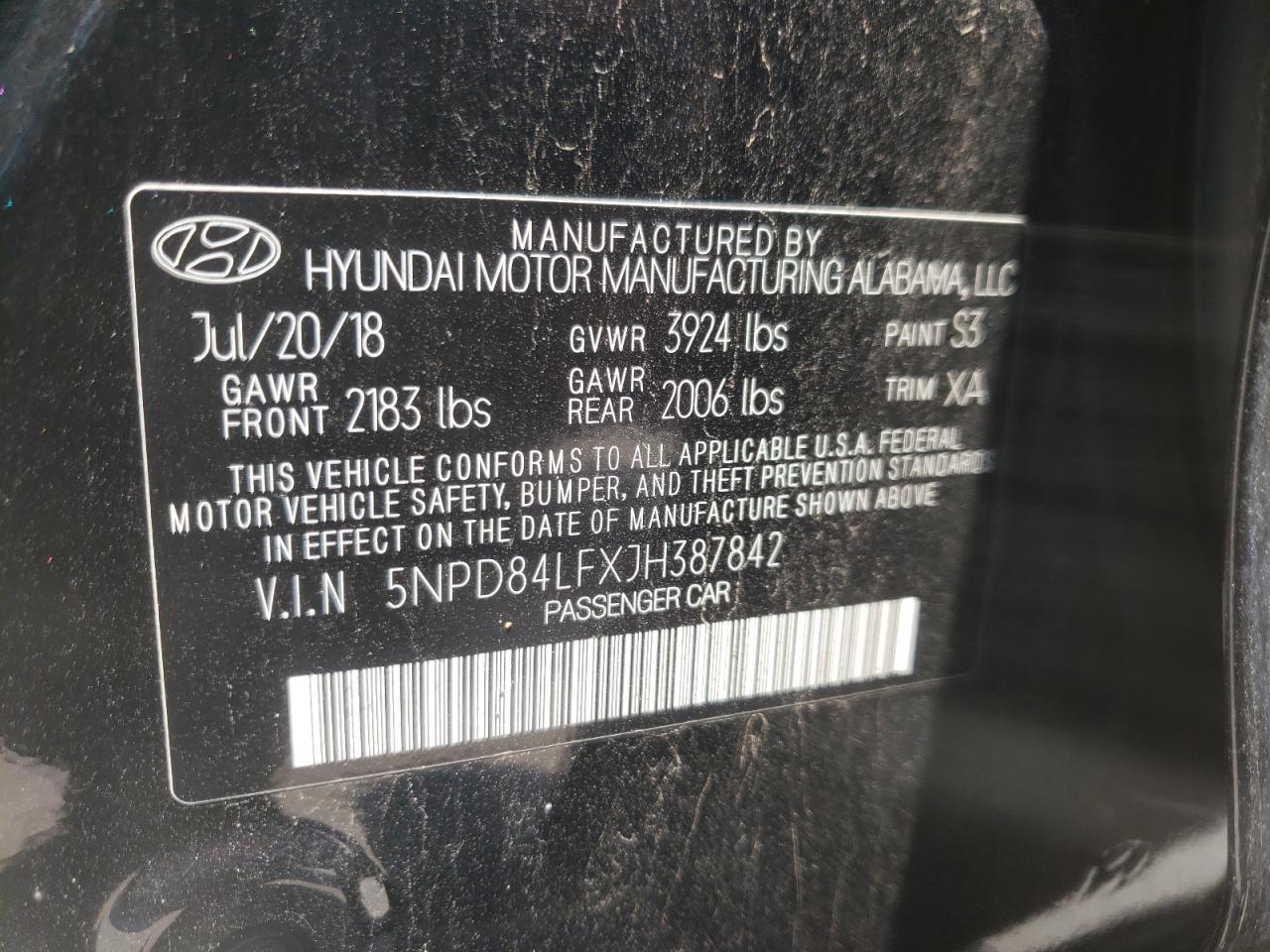 2018 Hyundai Elantra Sel Black vin: 5NPD84LFXJH387842