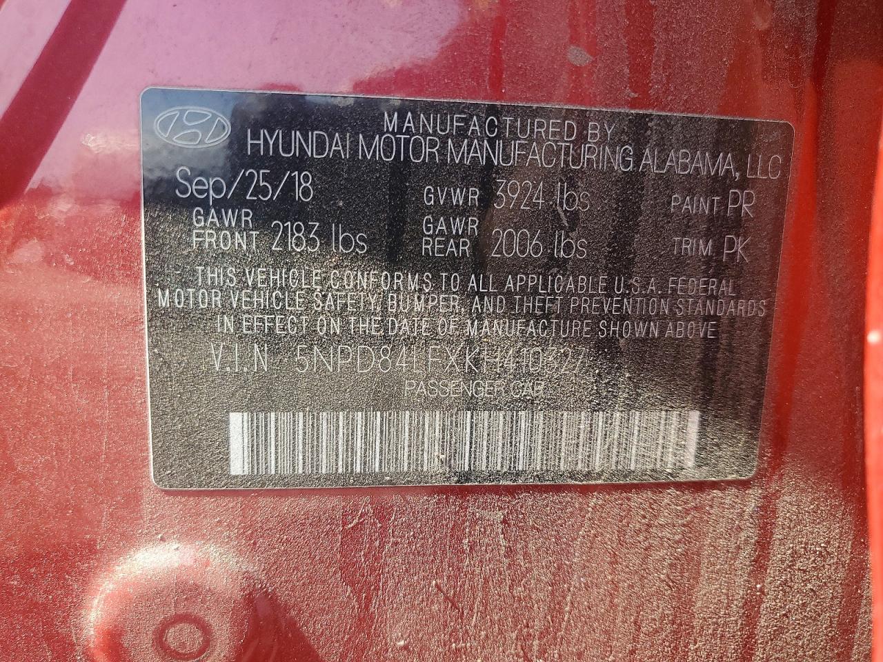 2019 Hyundai Elantra Sel Red vin: 5NPD84LFXKH410327