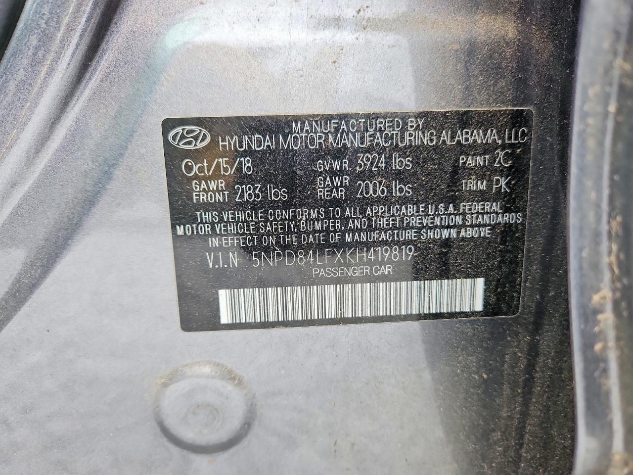 2019 Hyundai Elantra Sel Gray vin: 5NPD84LFXKH419819