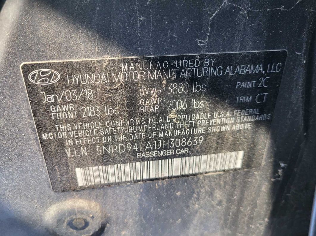 2018 Hyundai Elantra Eco vin: 5NPD94LA1JH308639