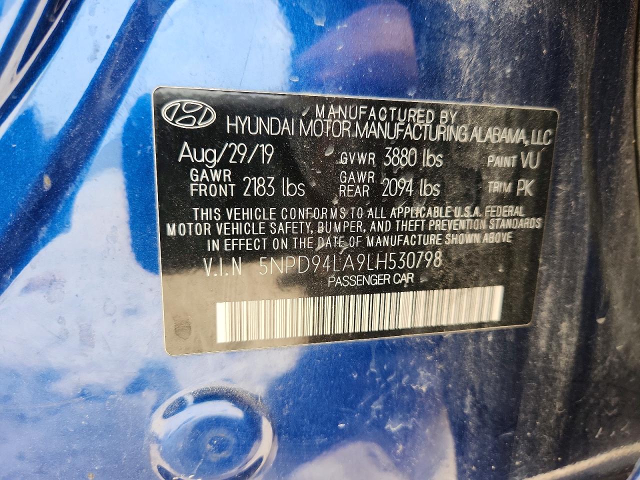 2020 Hyundai Elantra Eco Blue vin: 5NPD94LA9LH530798