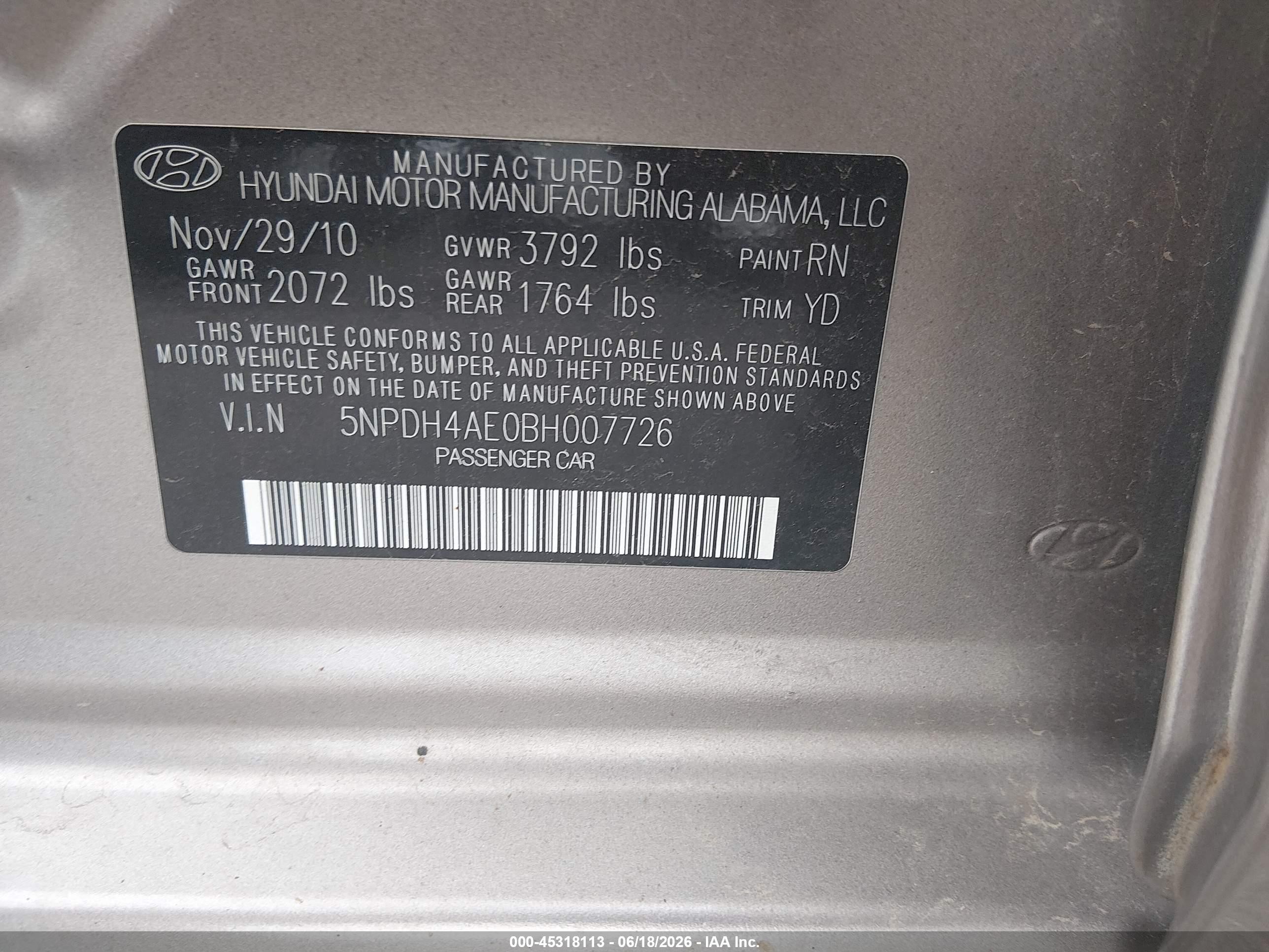 2011 Hyundai Elantra Gls Gray vin: 5NPDH4AE0BH007726