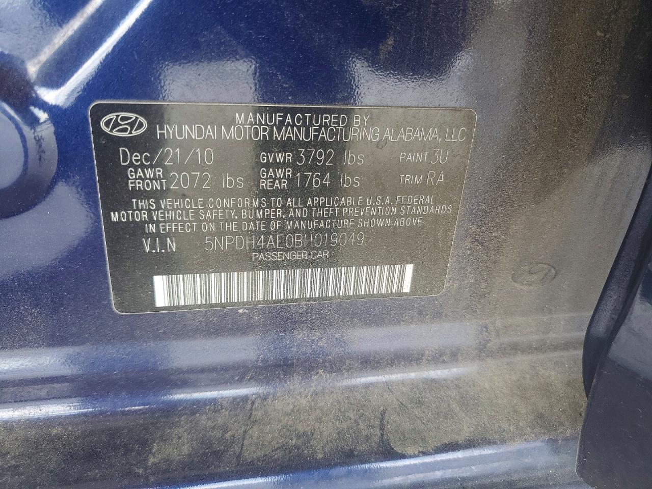 2011 Hyundai Elantra Gls Синий vin: 5NPDH4AE0BH019049