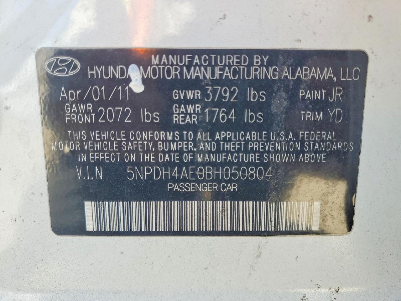 2011 Hyundai Elantra Gls White vin: 5NPDH4AE0BH050804