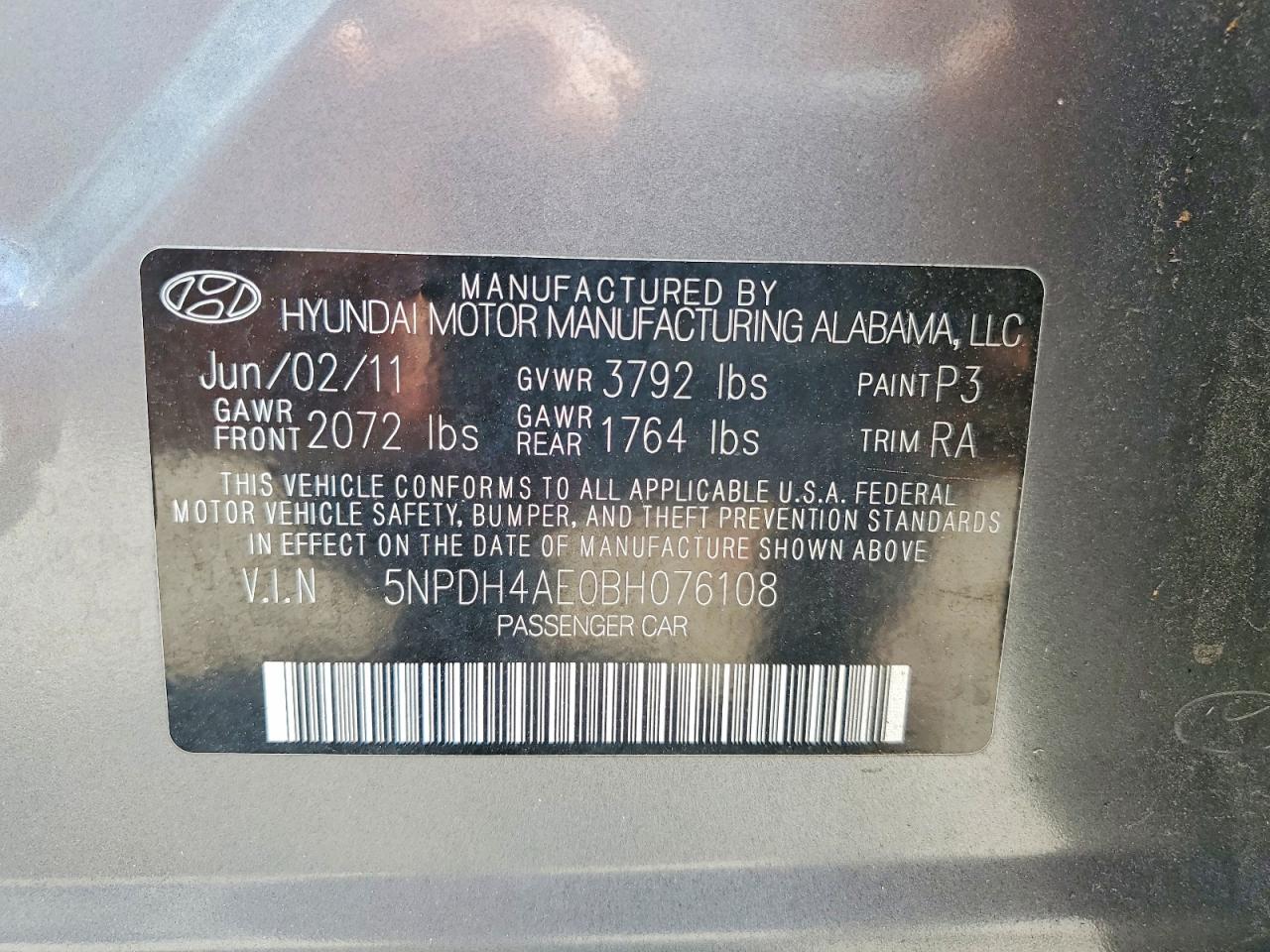 2011 Hyundai Elantra Limited Gray vin: 5NPDH4AE0BH076108