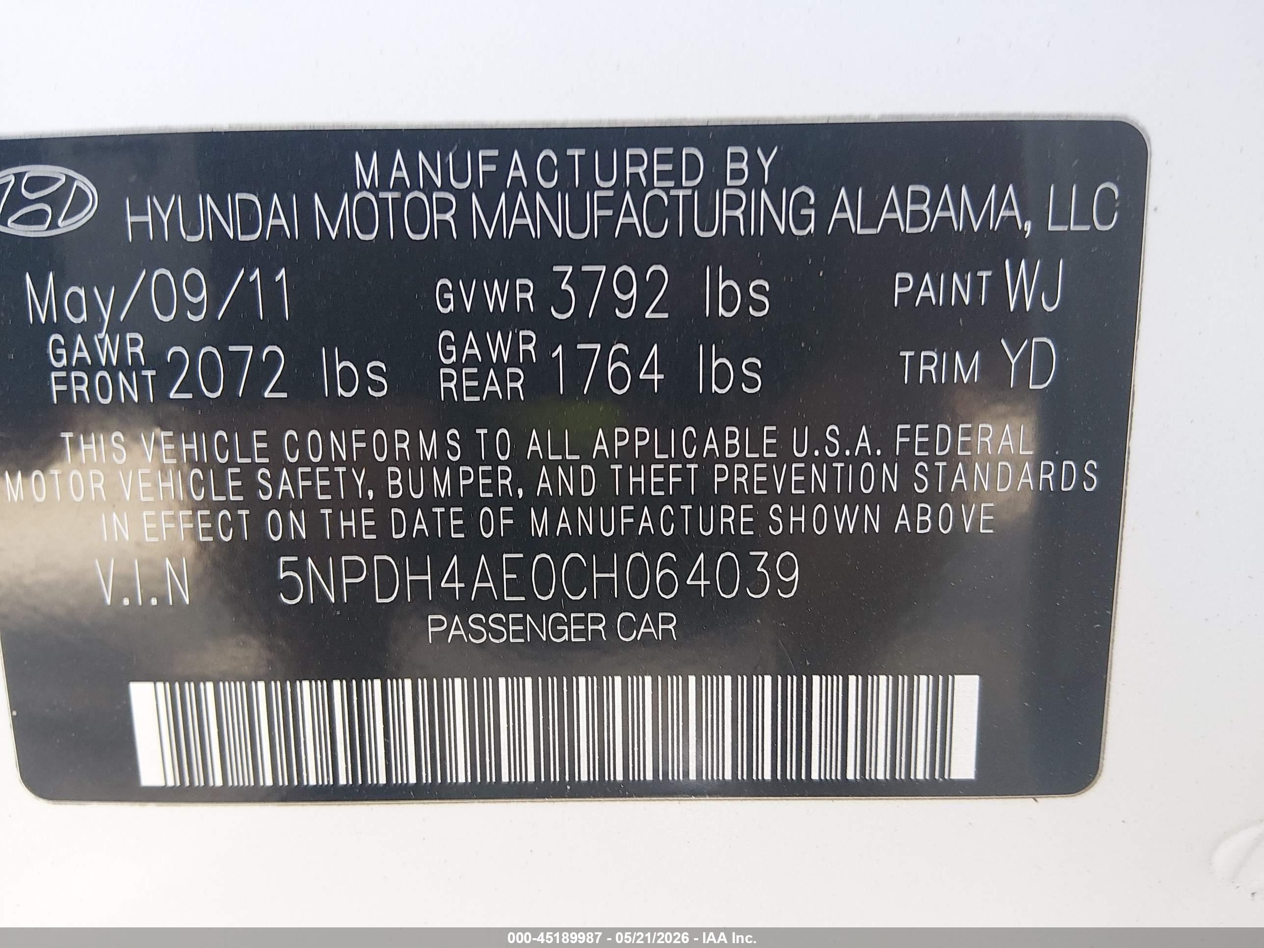 2012 Hyundai Elantra Gls White vin: 5NPDH4AE0CH064039